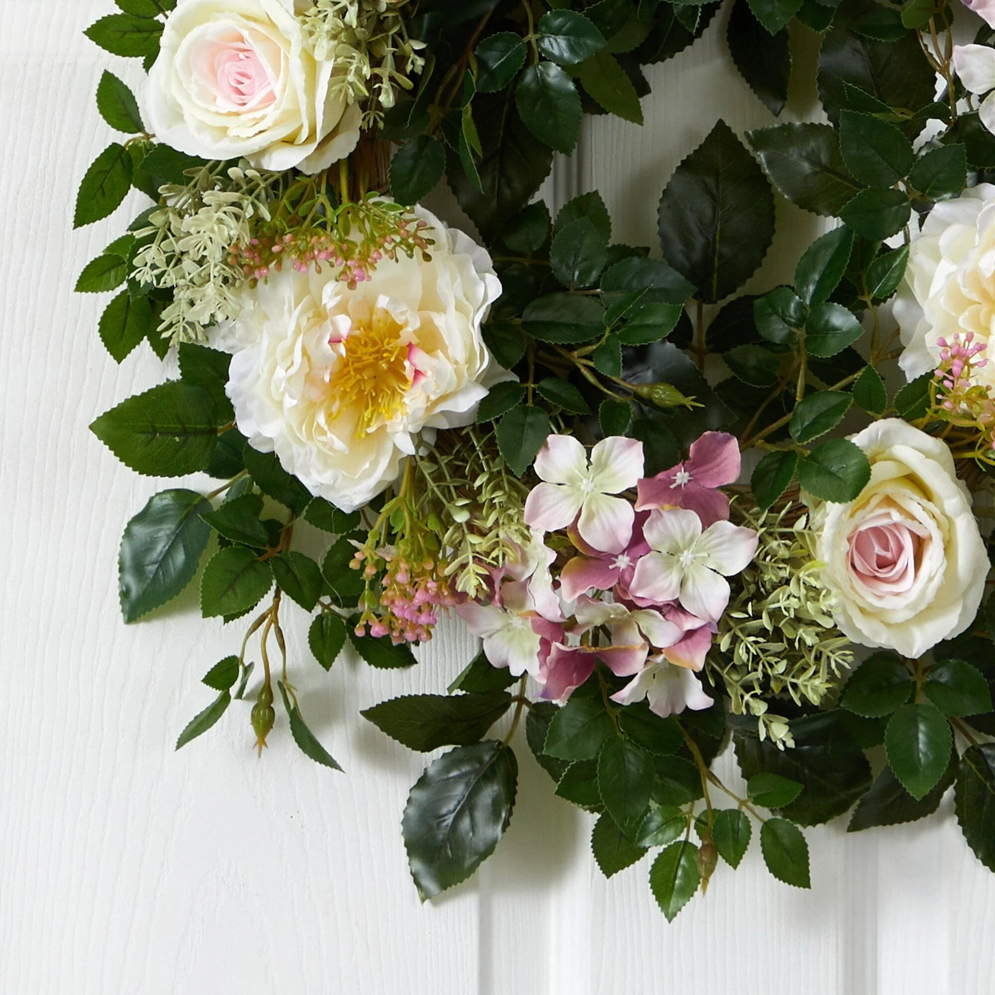 22” Mixed Rose and Hydrangea Artificial Wreath - Image 2