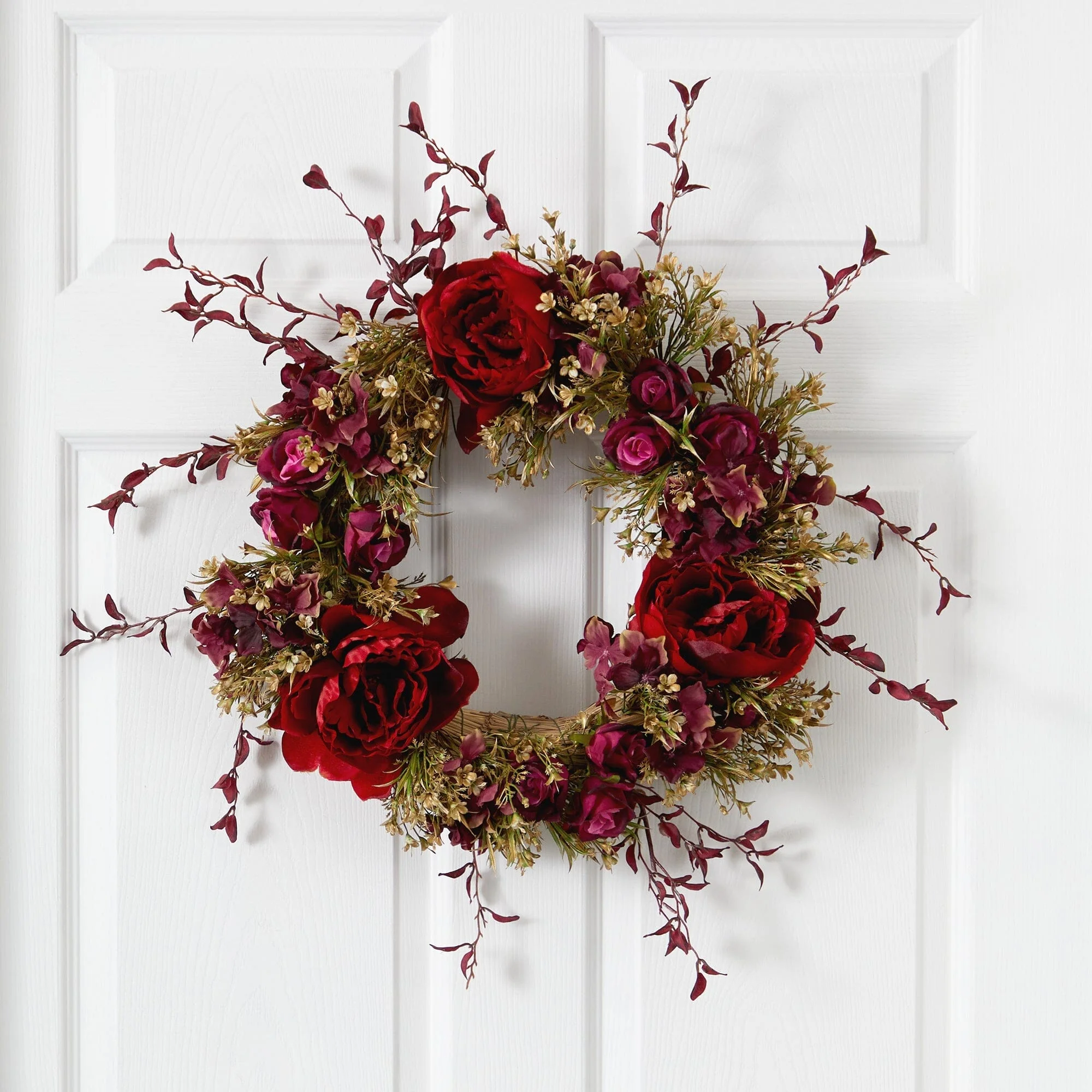 22” Peony and Rose Artificial Wreath - Image 2