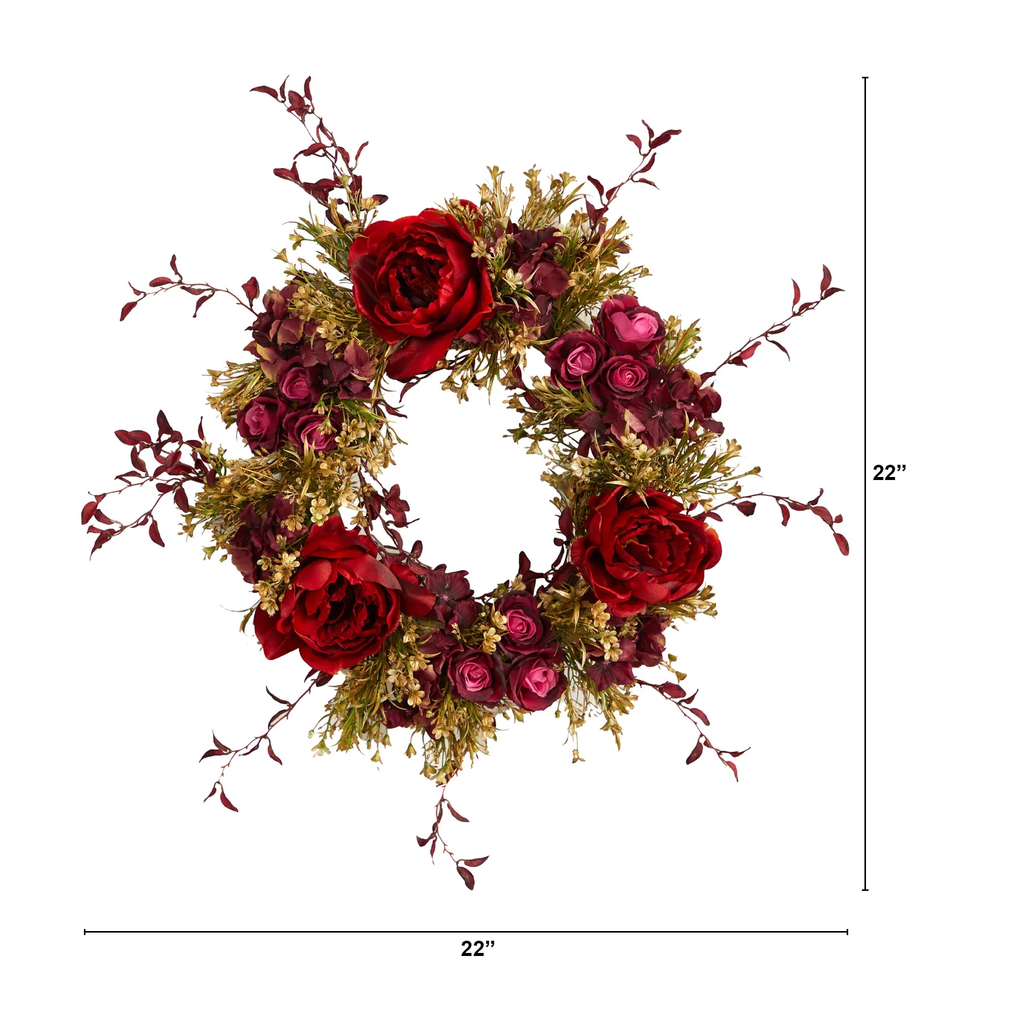 22” Peony and Rose Artificial Wreath - Image 3
