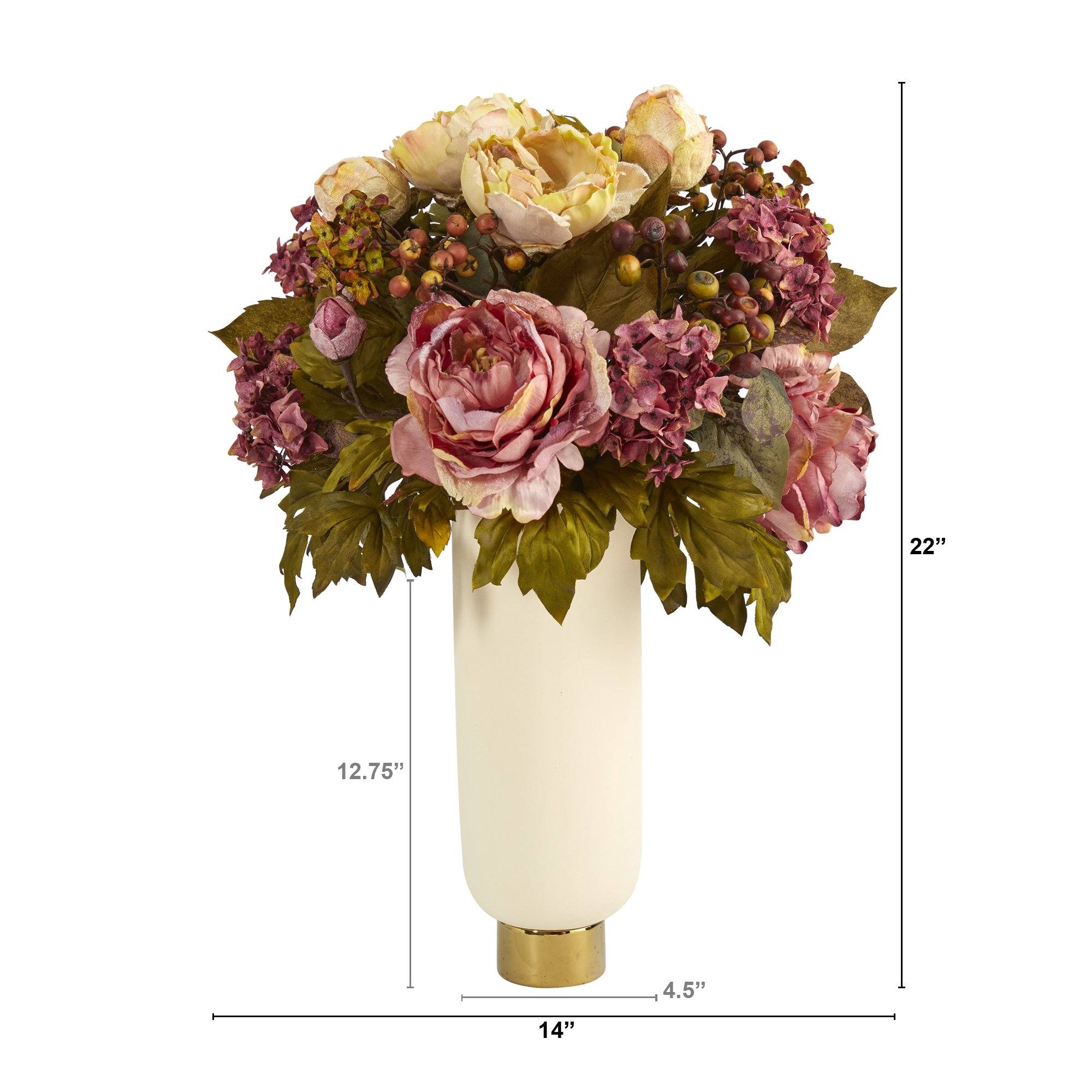 22” Peony Artificial Arrangement in Cream Vase with Gold Base - Image 2