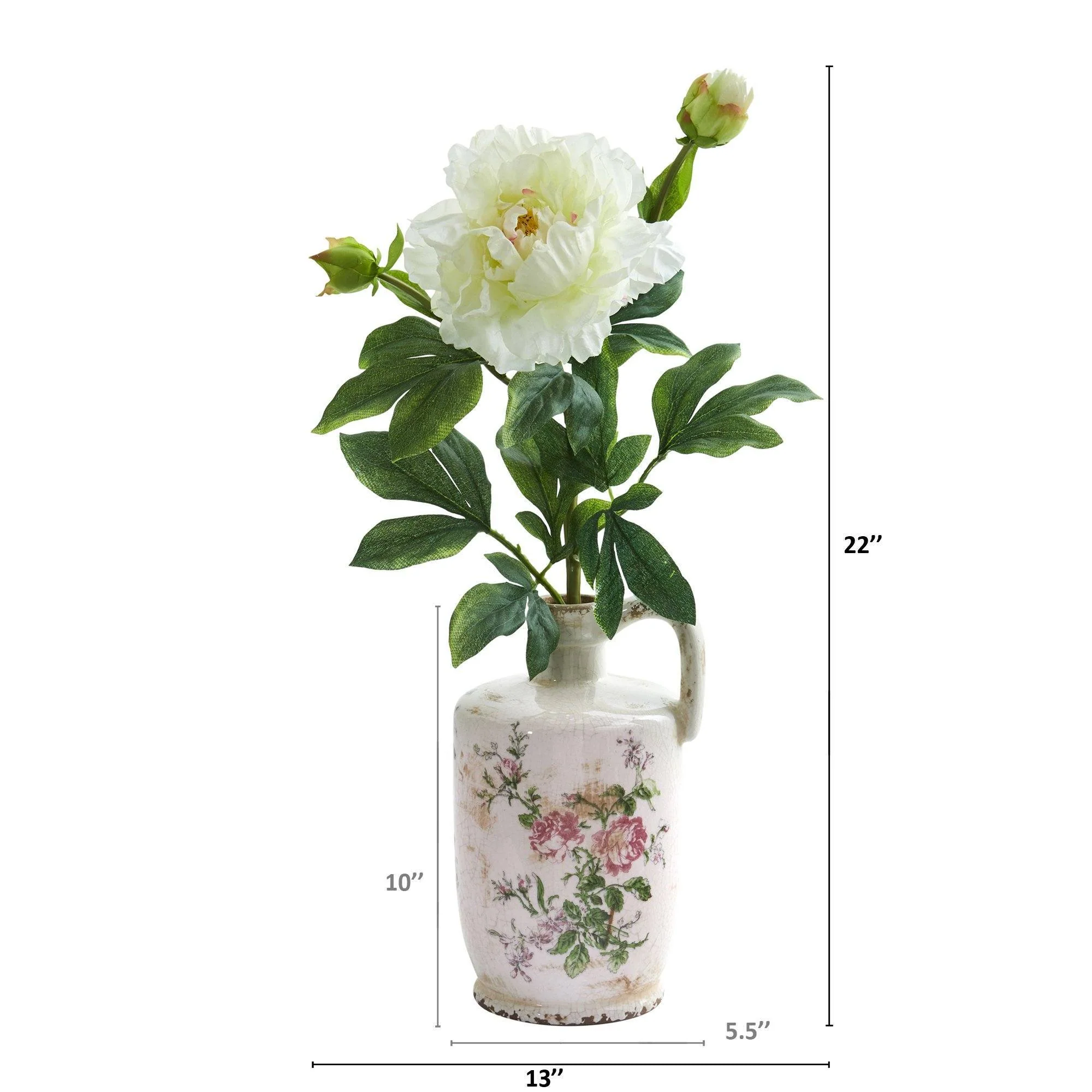 22” Peony Artificial Arrangement in Floral Pitcher - Image 2
