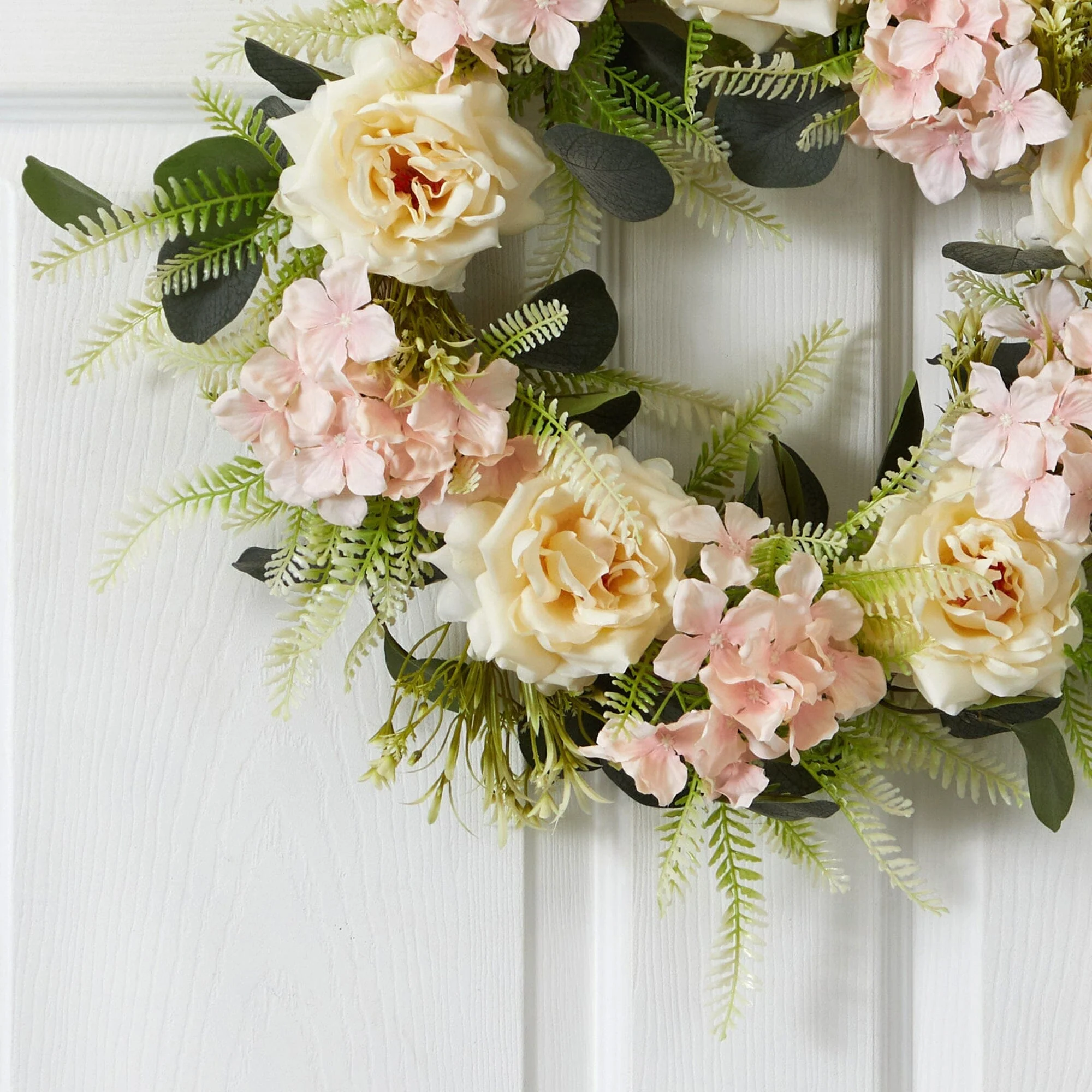 22” Rose and Hydrangea Artificial Wreath - Image 2