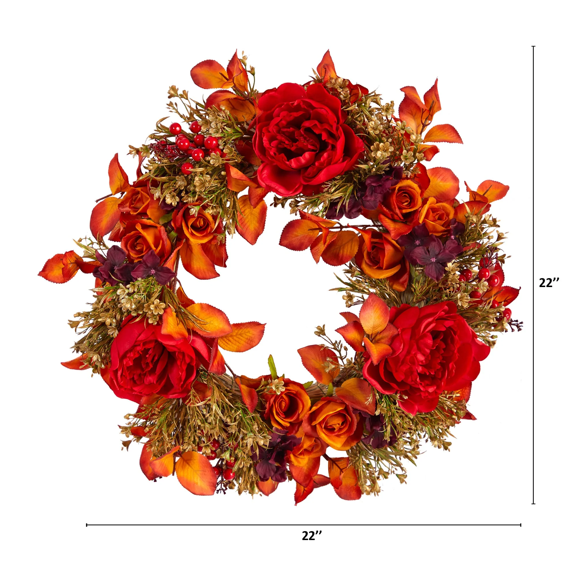 22” Rose and Peony Artificial Wreath - Image 3