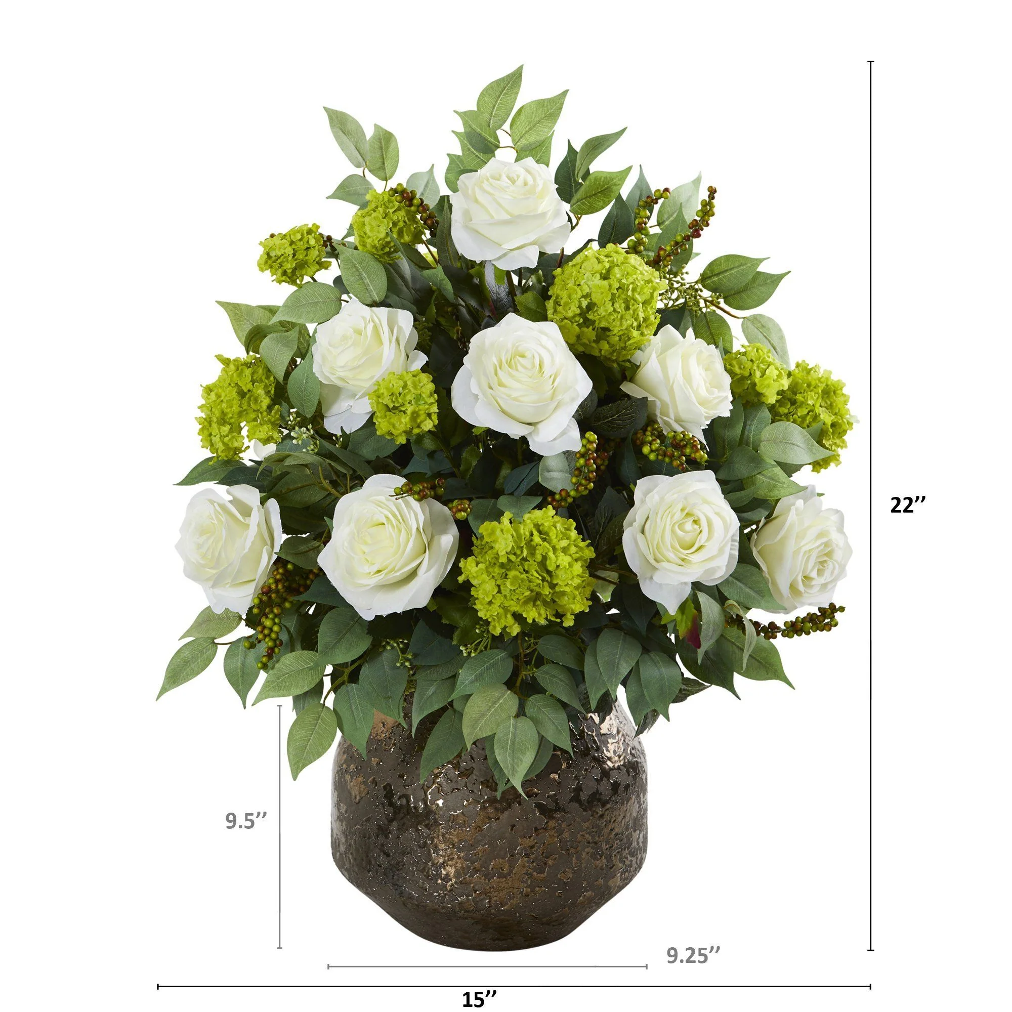 22” Rose and Snowball Hydrangea Artificial Arrangement in Designer Vase - Image 2