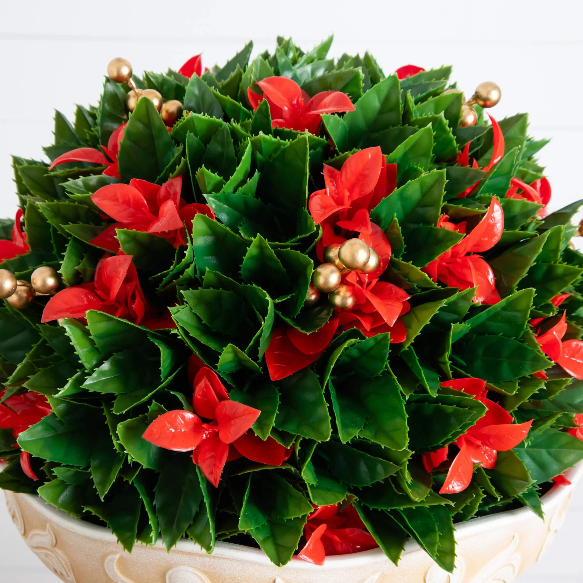 22" UV Resistant Artificial Red Tip Photinia Christmas Ball in Classic Decorative Planter (Indoor/Outdoor) - Image 2