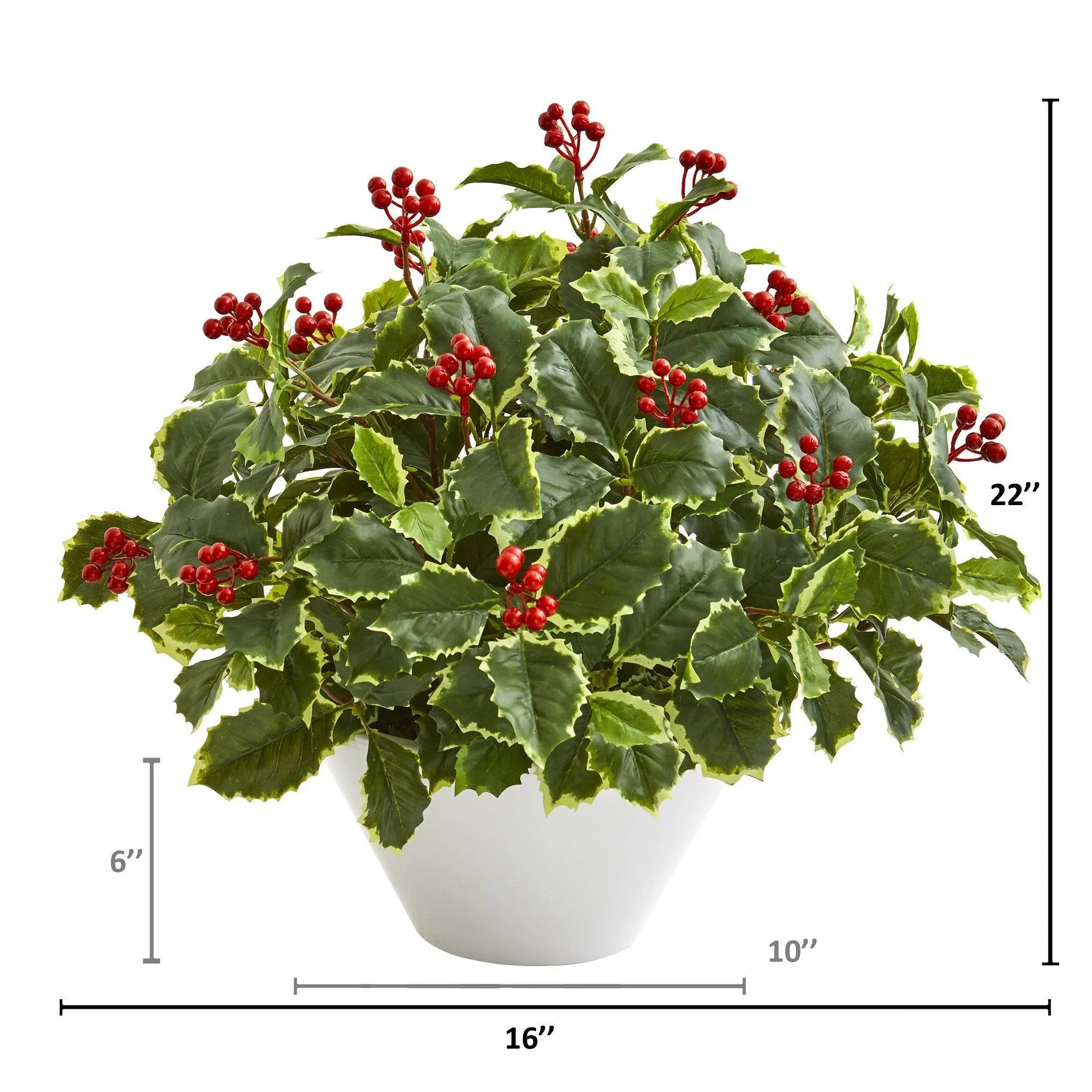 22” Variegated Holly Leaf Artificial Plant in White Vase (Real Touch) - Image 2