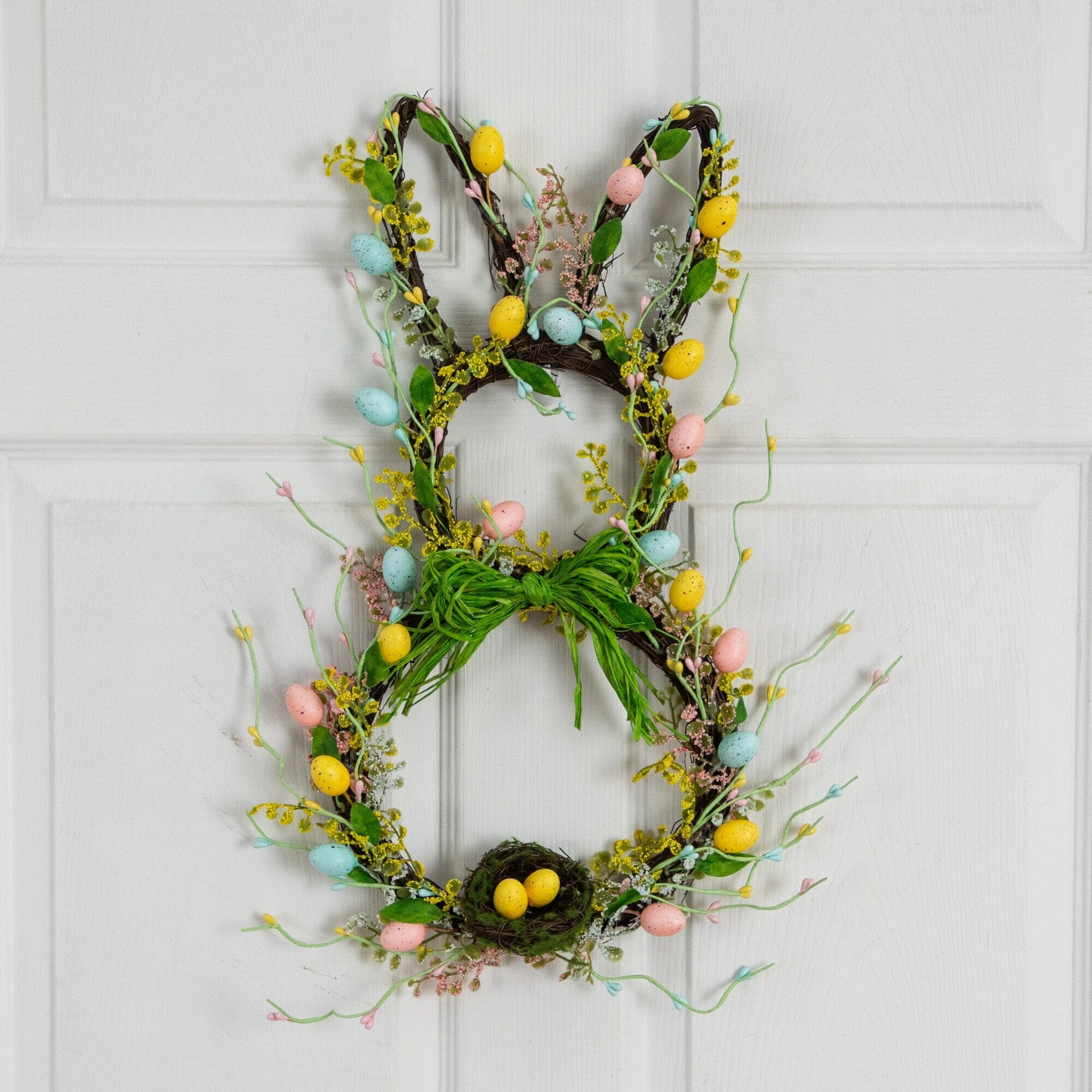 22" Artificial Easter Bunny Shaped Wreath - Image 4