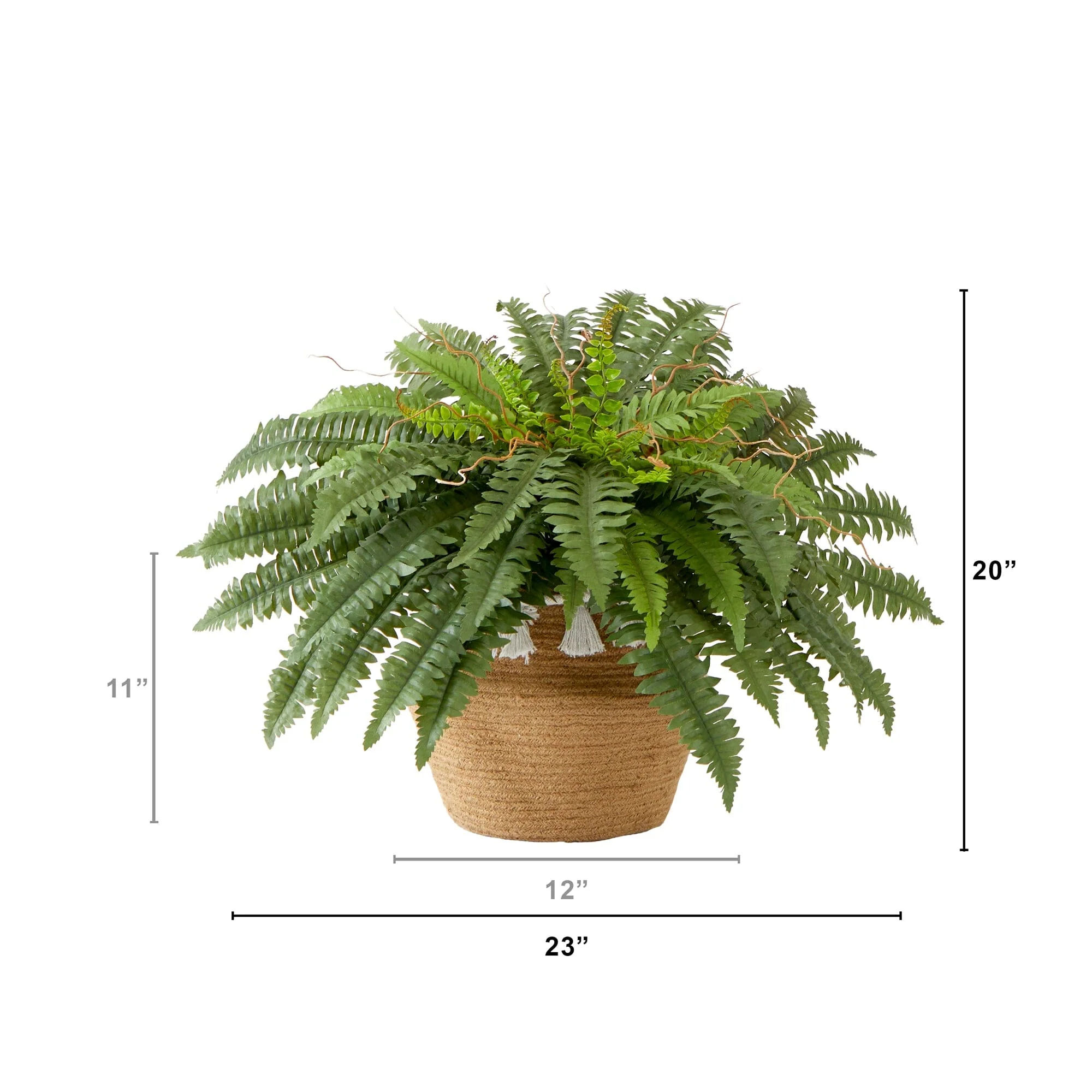 23”Artificial Boston Fern Plant in Handmade  Jute & Cotton Basket with Tassels DIY KIT - Image 3