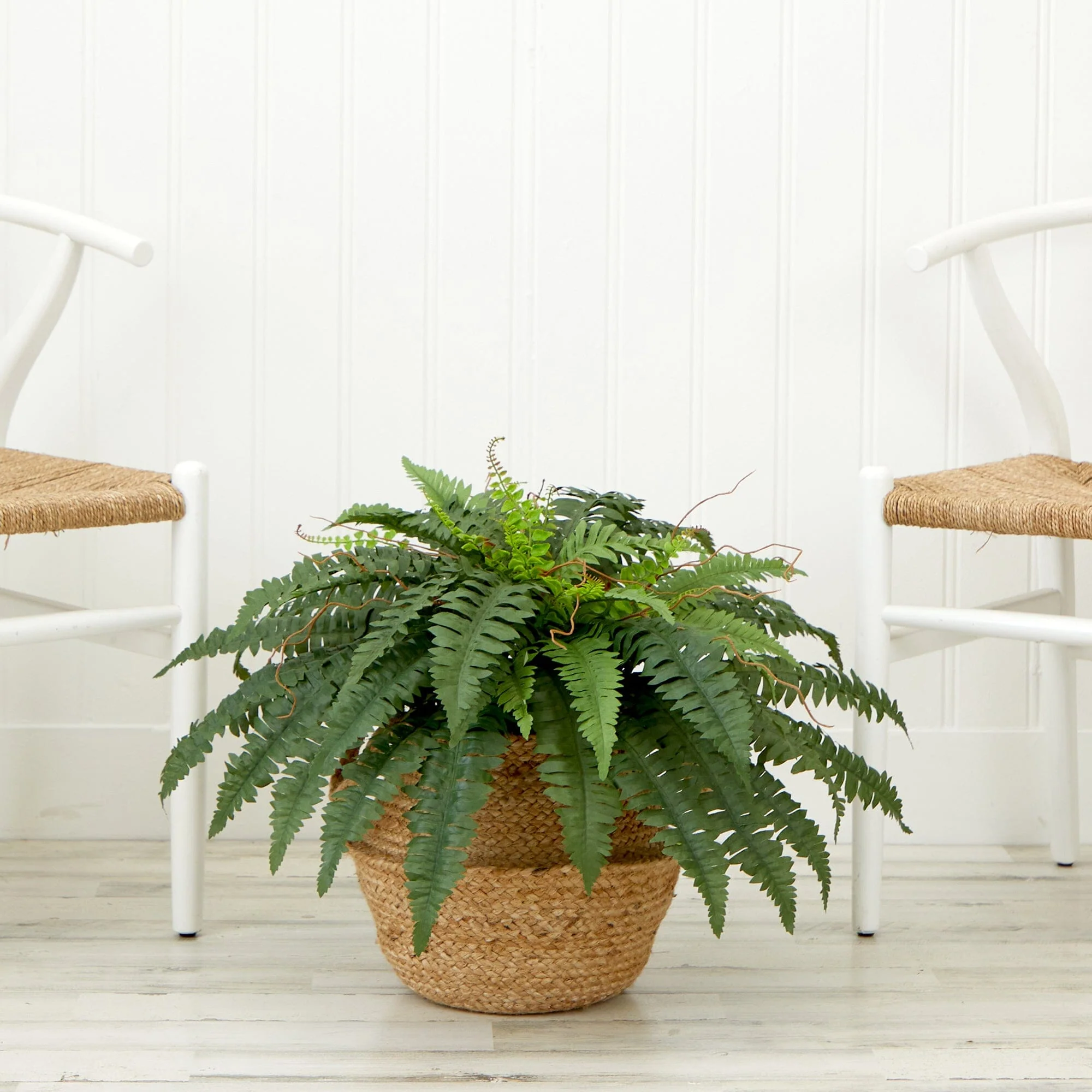 23” Artificial  Boston Fern Plant with Handmade Jute  & Cotton Basket DIY KIT - Image 2