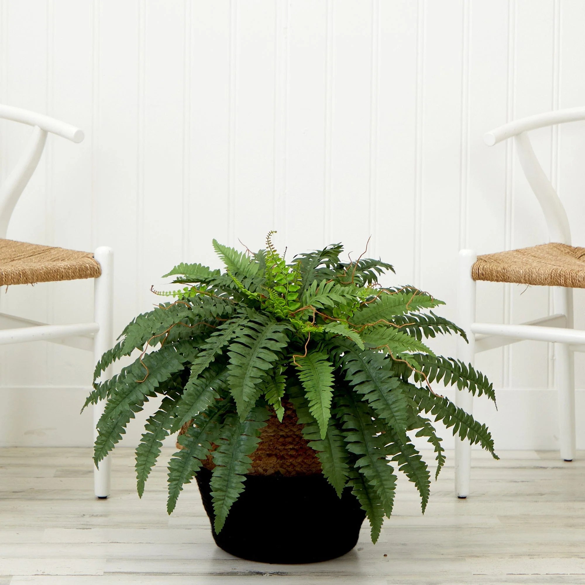 23" Artificial Boston Fern Plant with Handmade Jute & Cotton Basket DIY KIT - Image 2