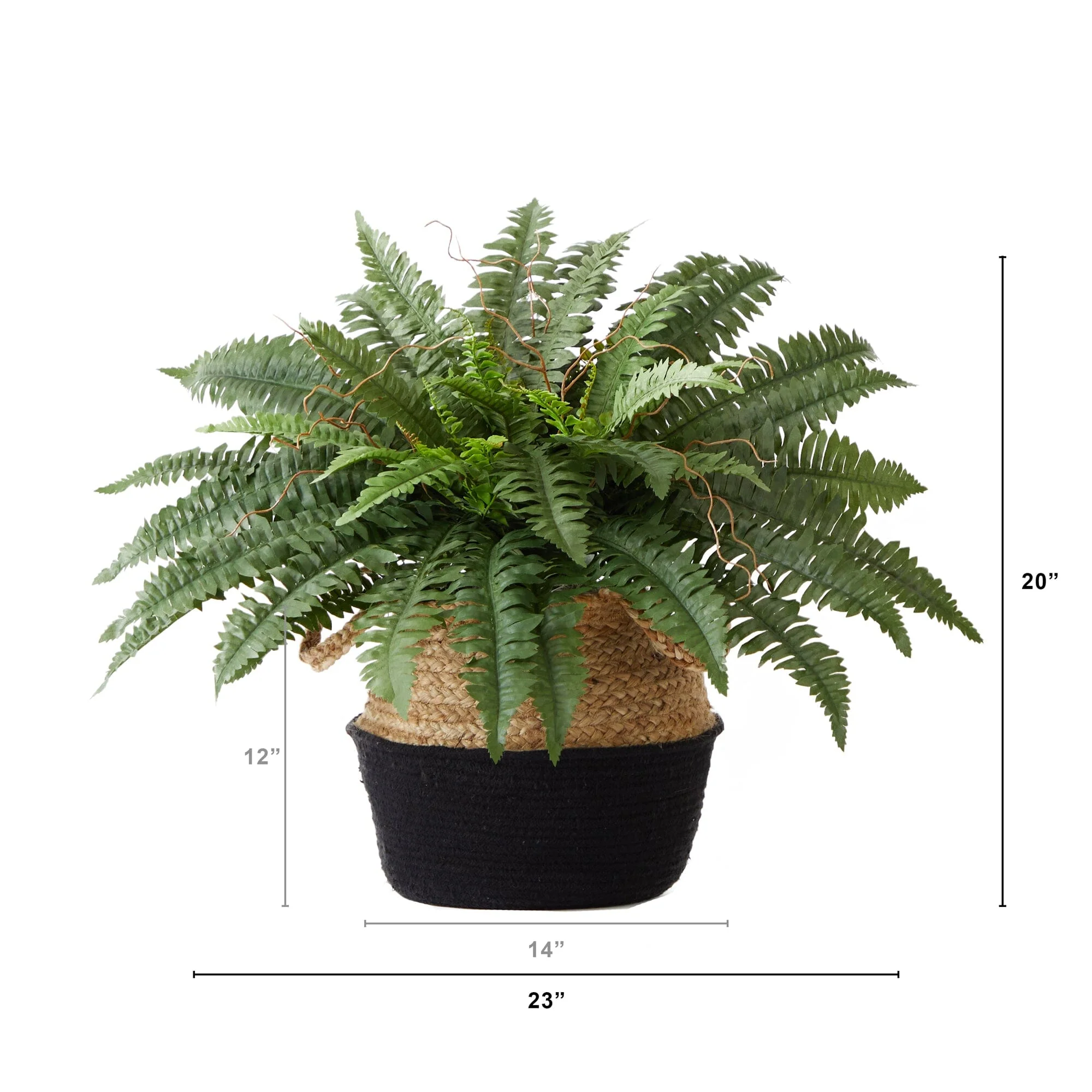 23" Artificial Boston Fern Plant with Handmade Jute & Cotton Basket DIY KIT - Image 3