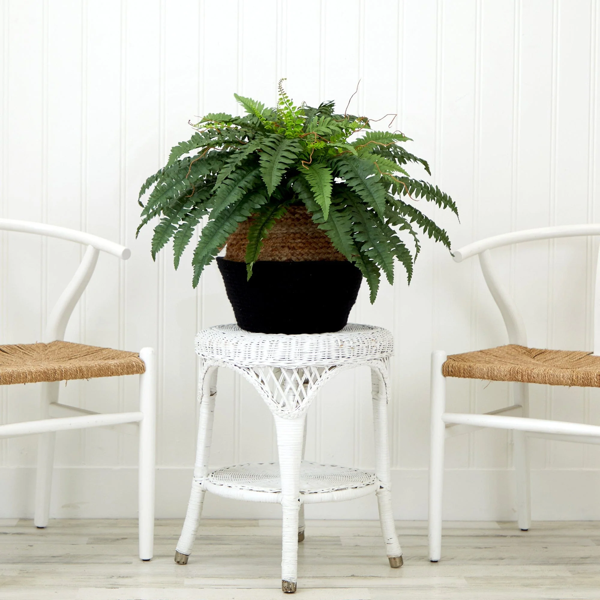 23" Artificial Boston Fern Plant with Handmade Jute & Cotton Basket DIY KIT - Image 4