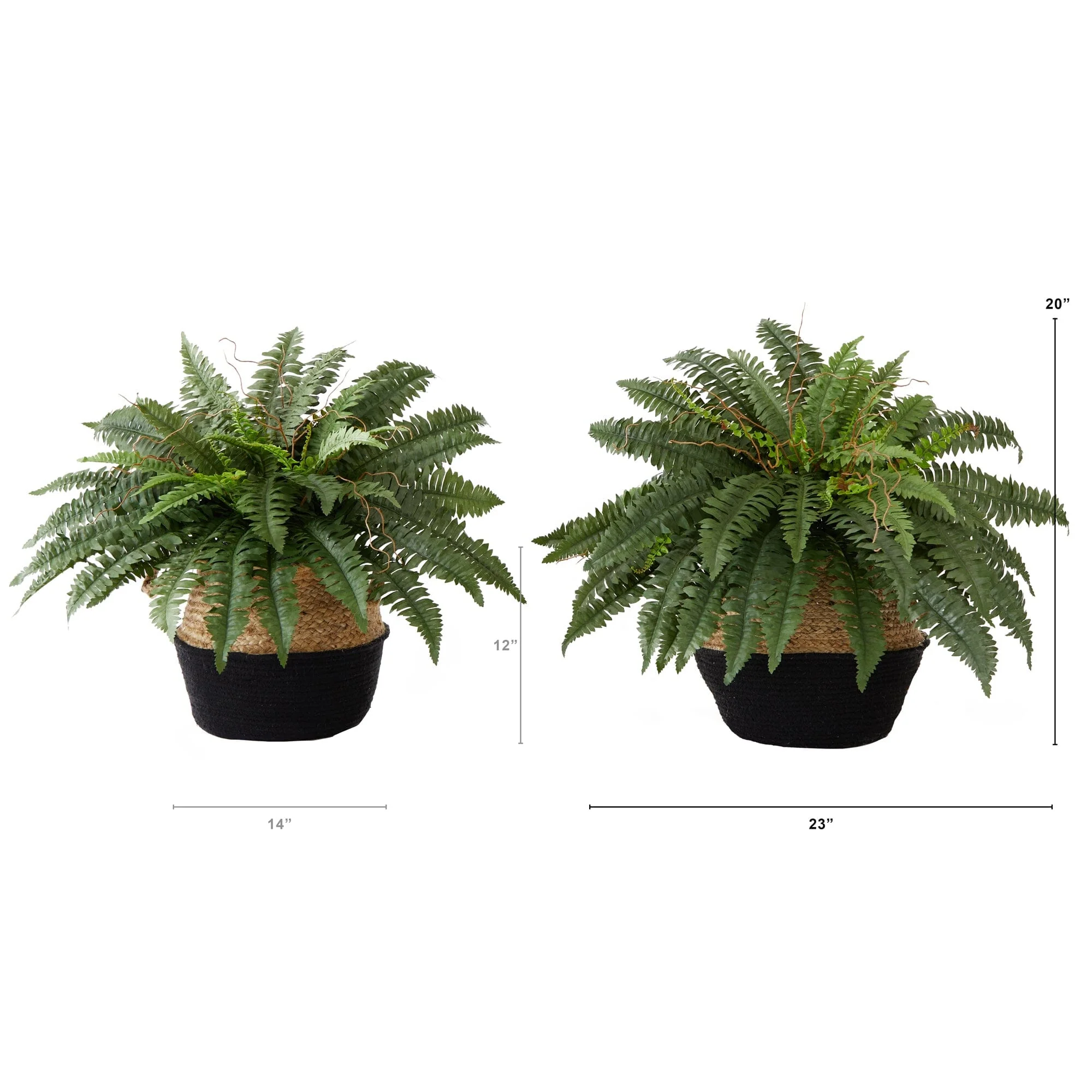 23" Artificial Boston Fern Plant with Handmade Jute & Cotton Basket DIY KIT - Set of 2 - Image 3