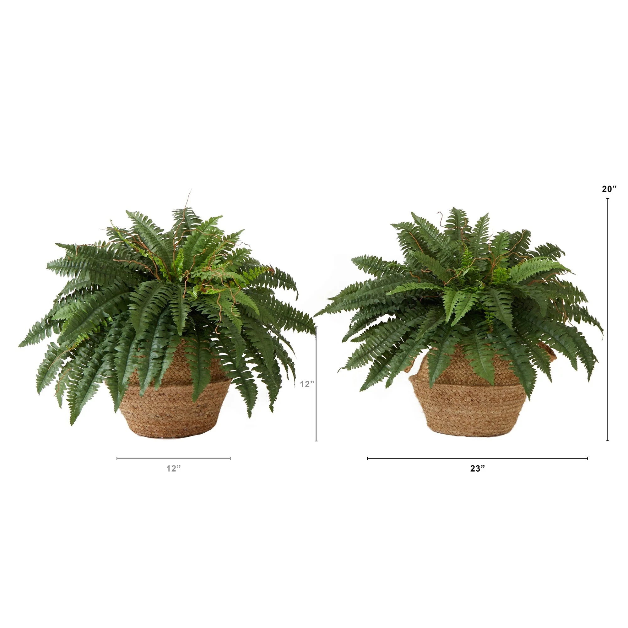 23” Artificial Boston Fern Plant with Handmade Jute & Cotton Basket with Handles DIY KIT - Set of 2 - Image 3