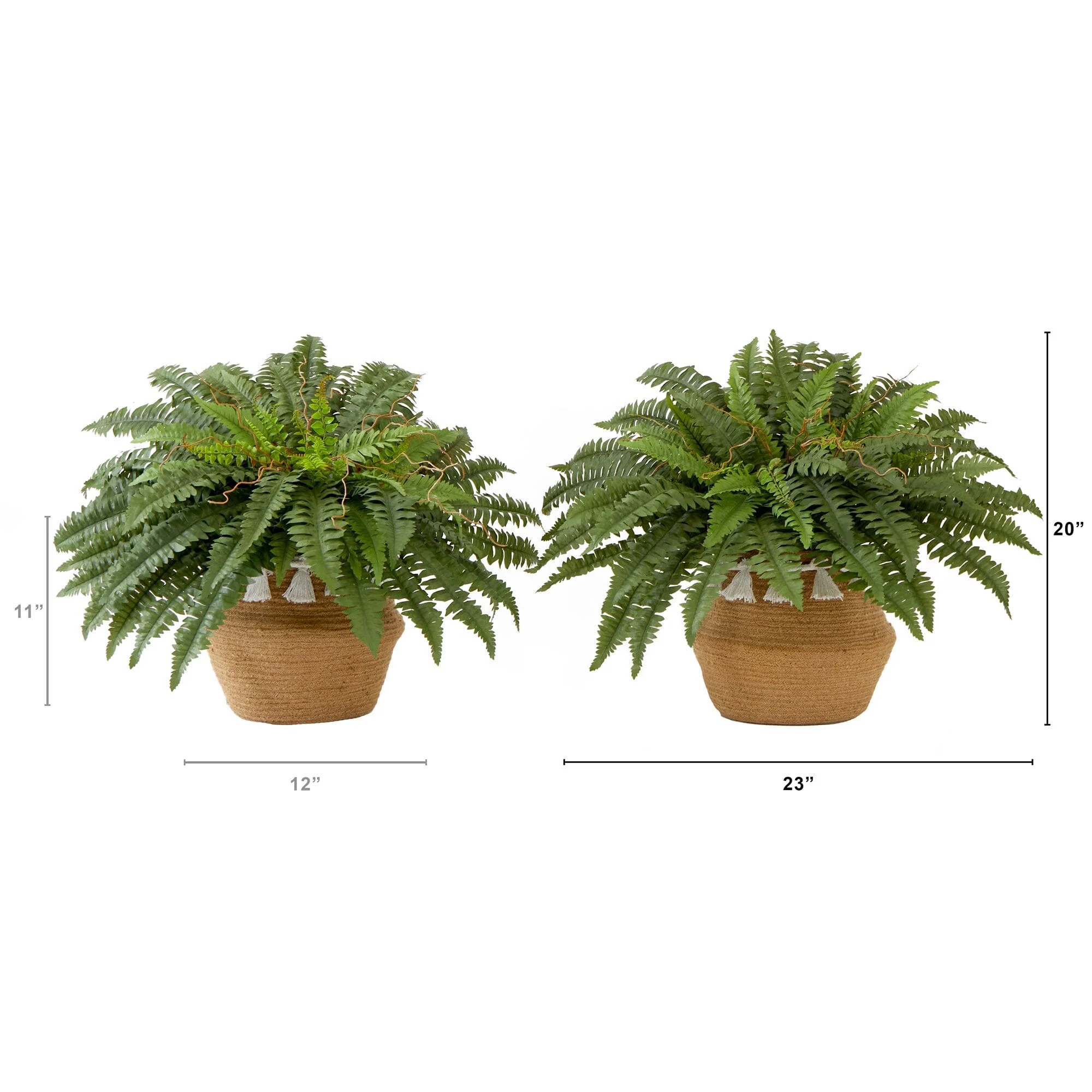 23” Artificial Boston Fern Plant with Handmade Jute & Cotton Basket with Tassels DIY KIT - Set of 2 - Image 3