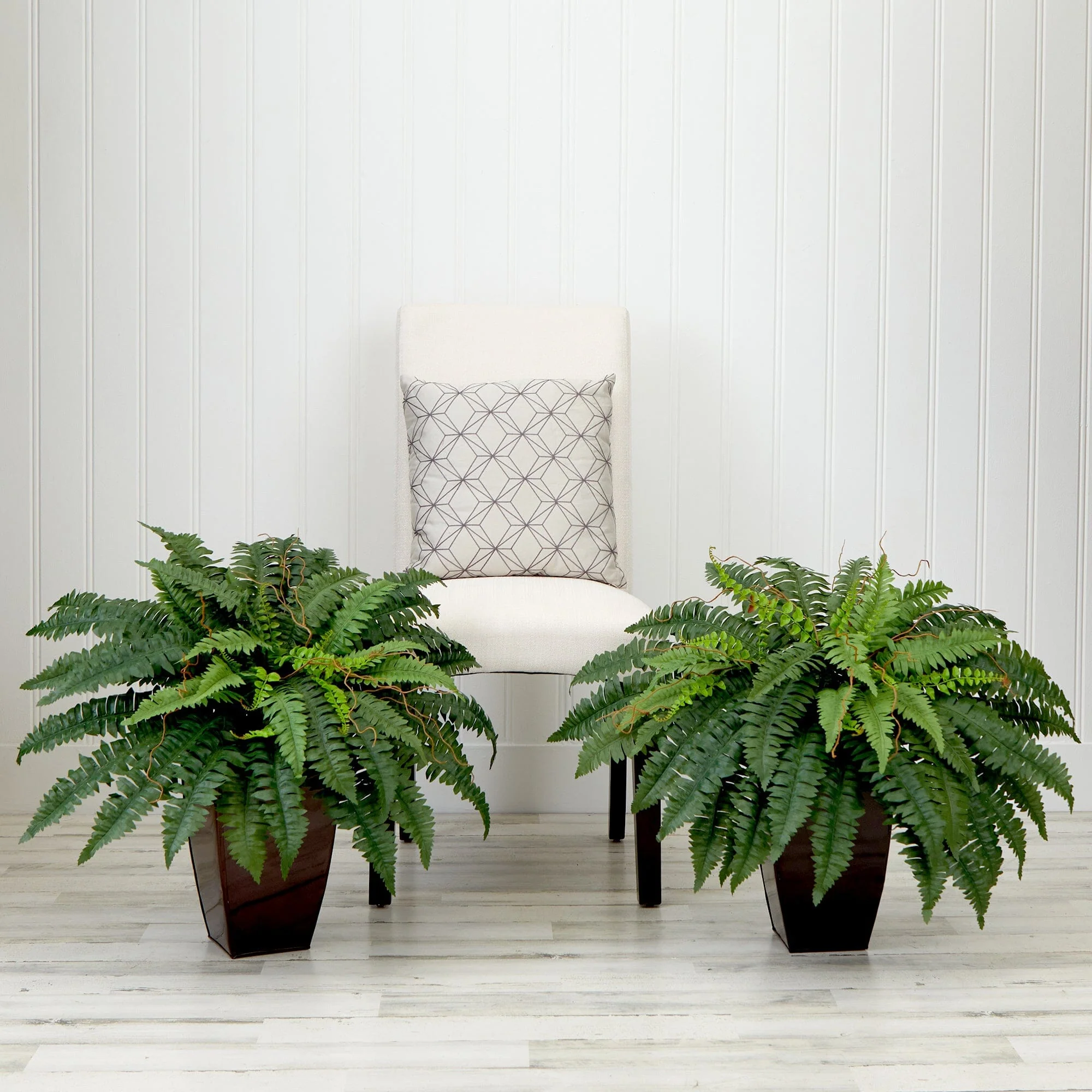 23” Artificial Boston Fern Plant with Tapered Bronze Square Metal Planter DIY KIT - Set of 2 - Image 2