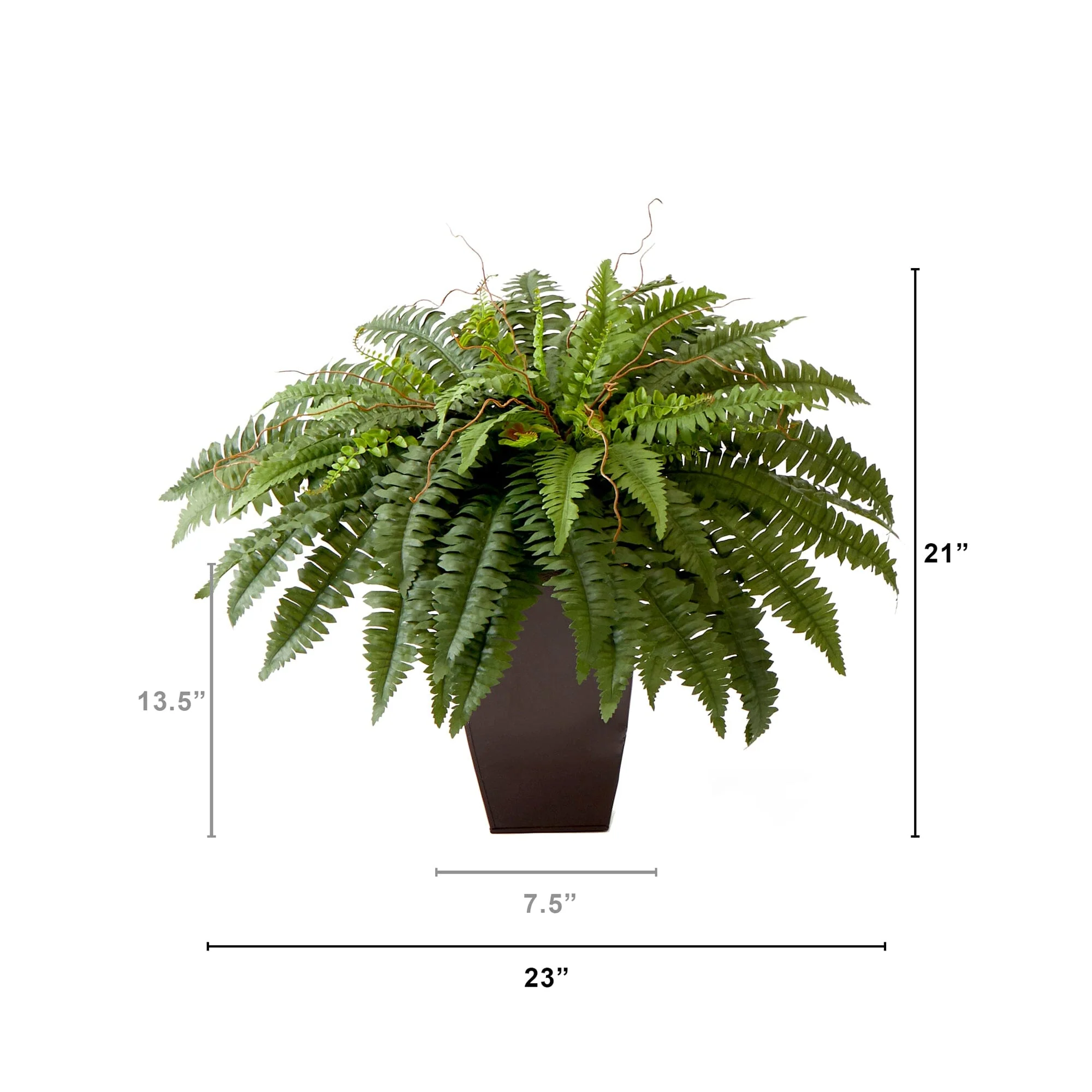 23” Artificial Boston Fern Plant with Tapered Bronze Square Metal Planter DIY KIT - Set of 2 - Image 3