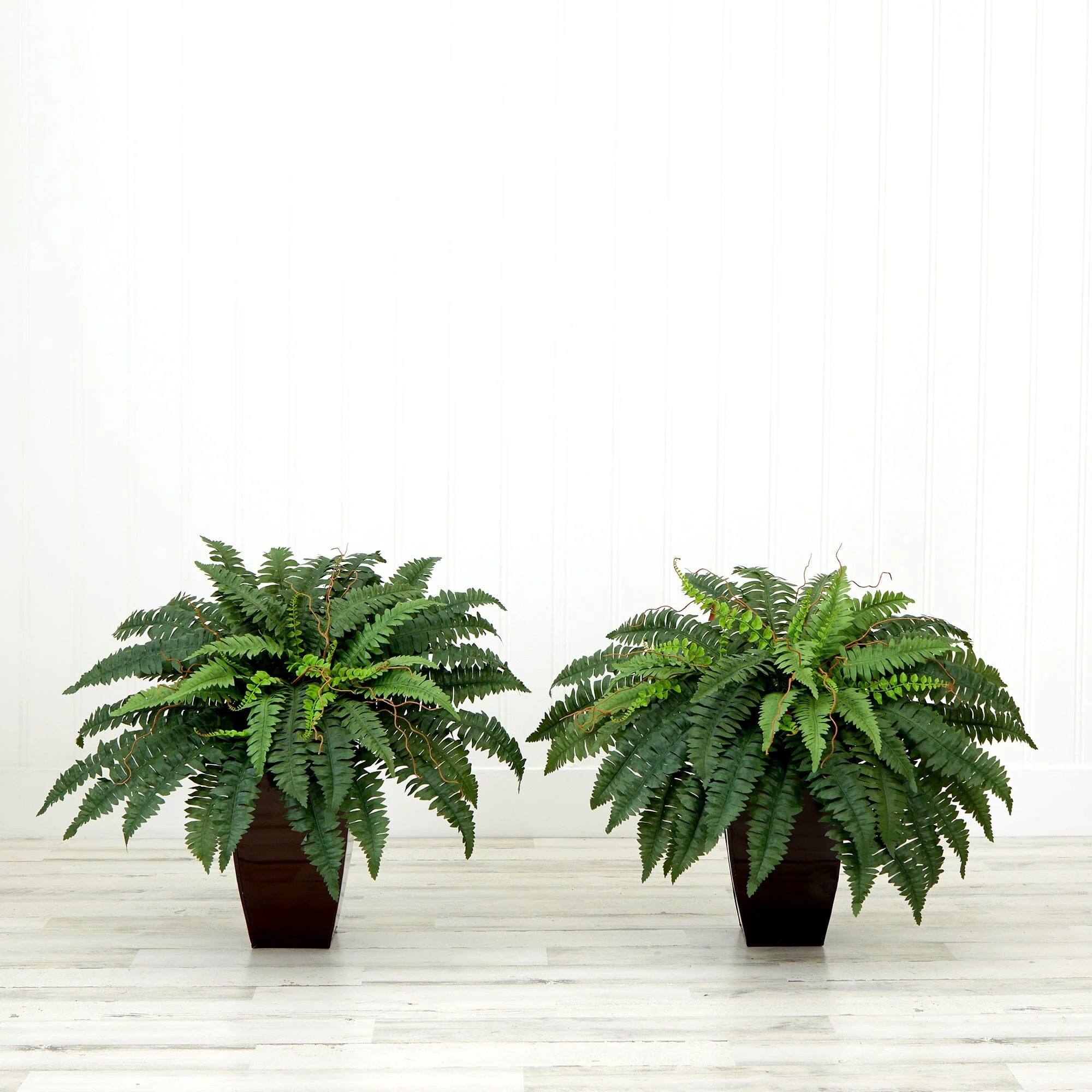 23” Artificial Boston Fern Plant with Tapered Bronze Square Metal Planter DIY KIT - Set of 2 - Image 4