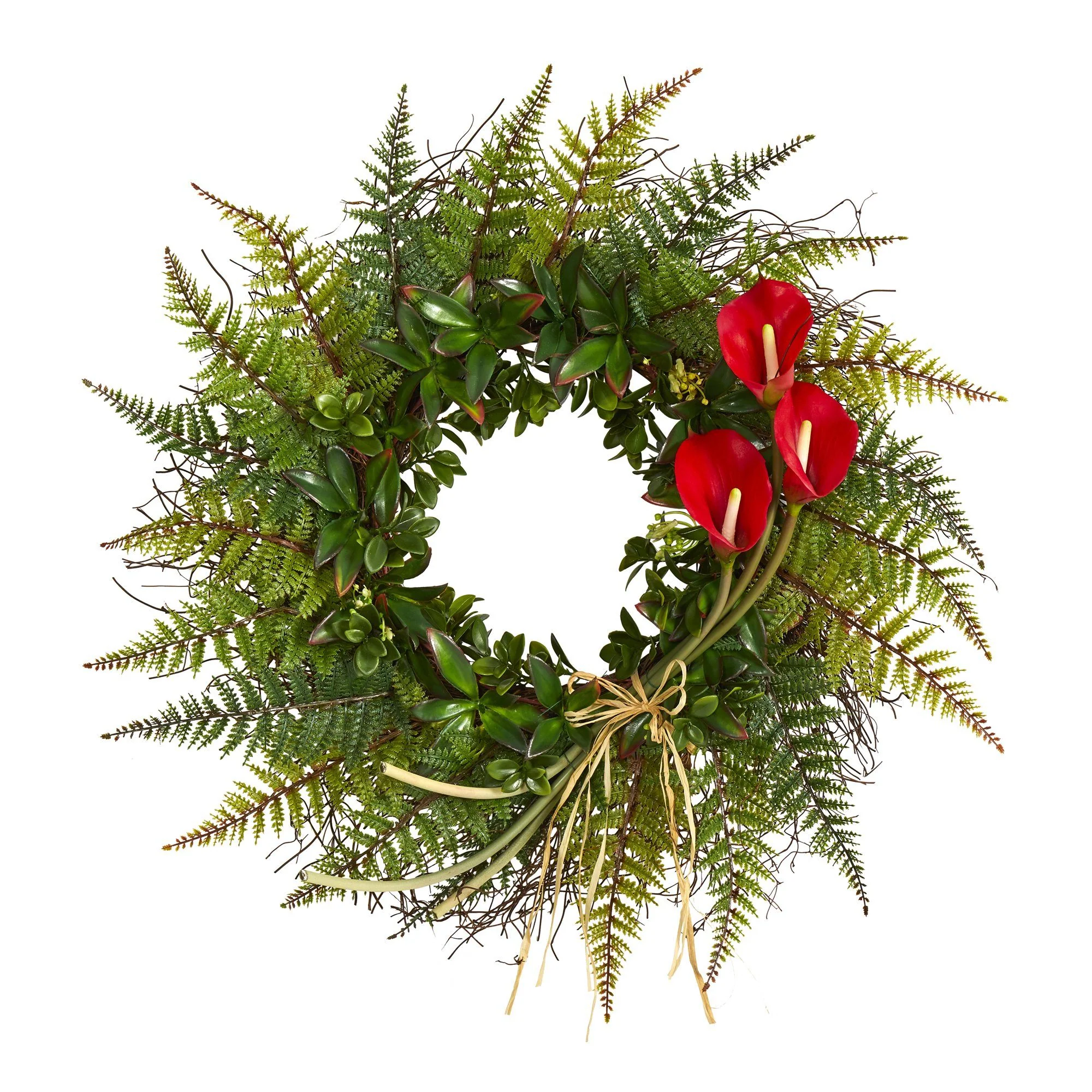 23” Assorted Fern and Calla Lily Artificial Wreath - Image 3