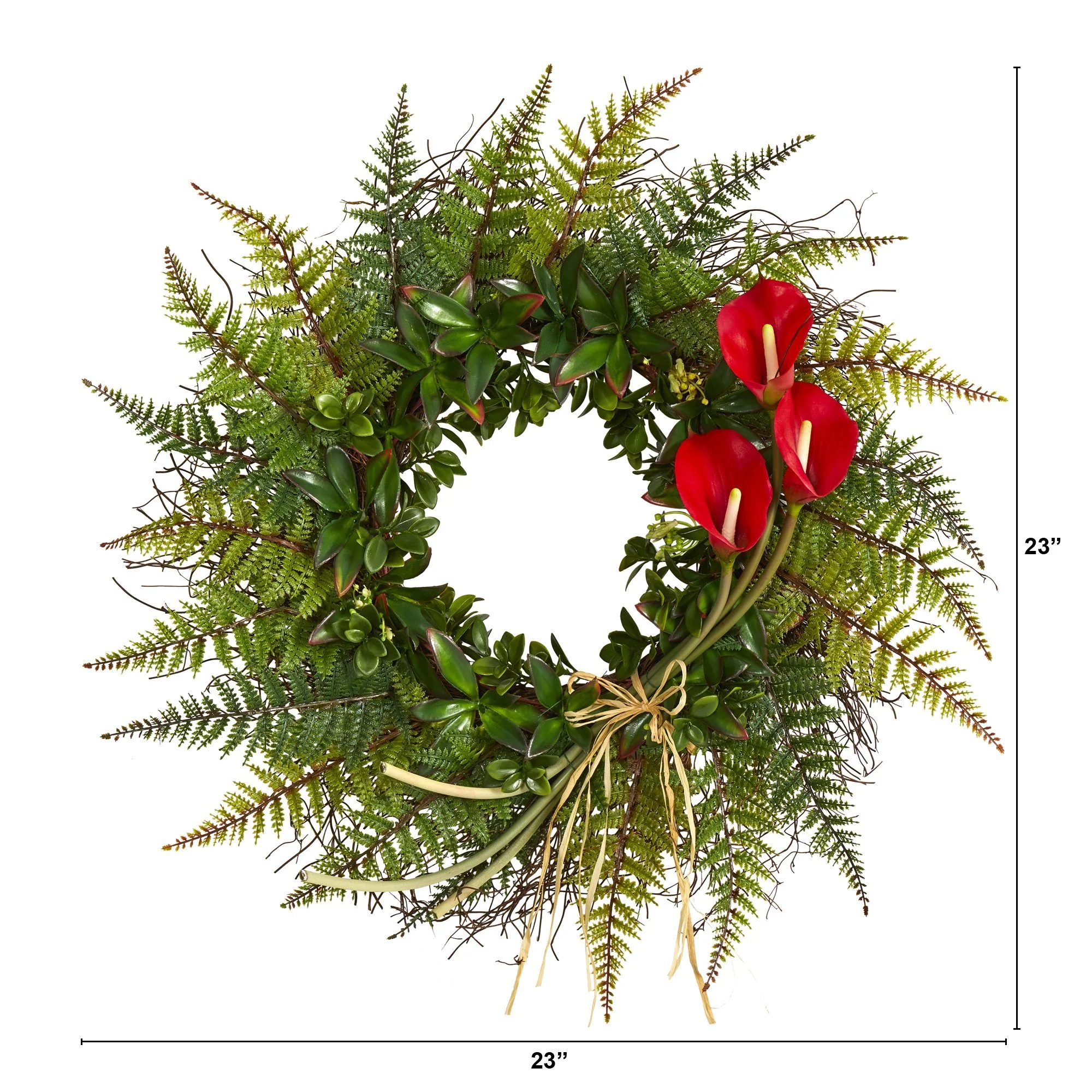 23” Assorted Fern and Calla Lily Artificial Wreath - Image 4
