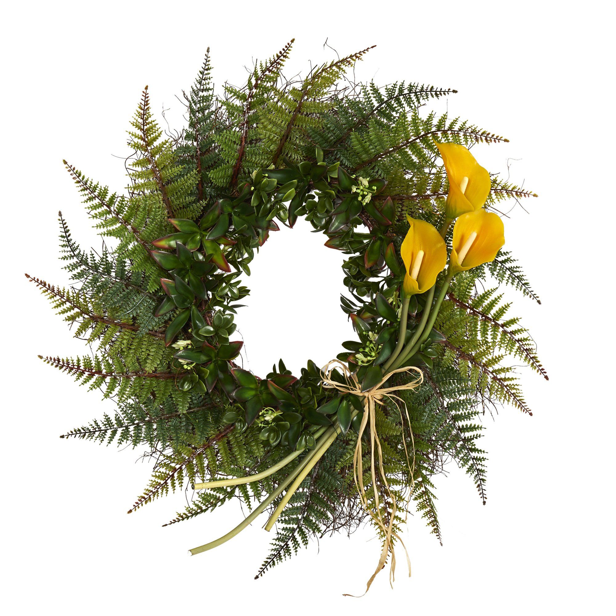 23” Assorted Fern and Calla Lily Artificial Wreath - Image 5