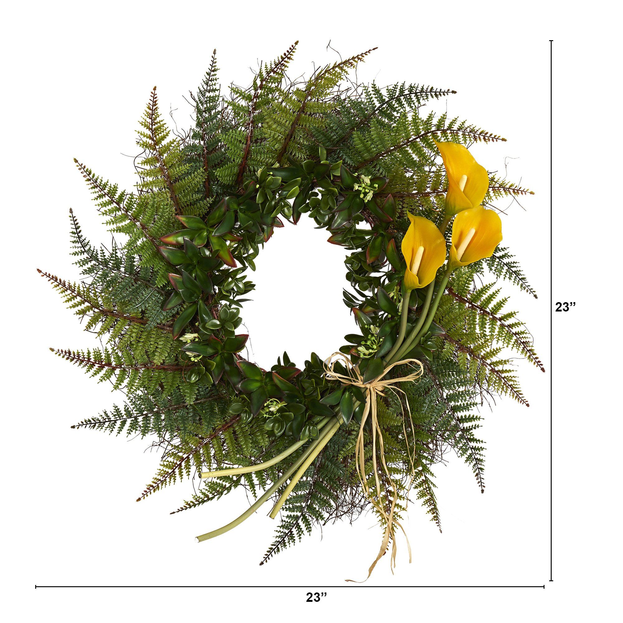23” Assorted Fern and Calla Lily Artificial Wreath - Image 6