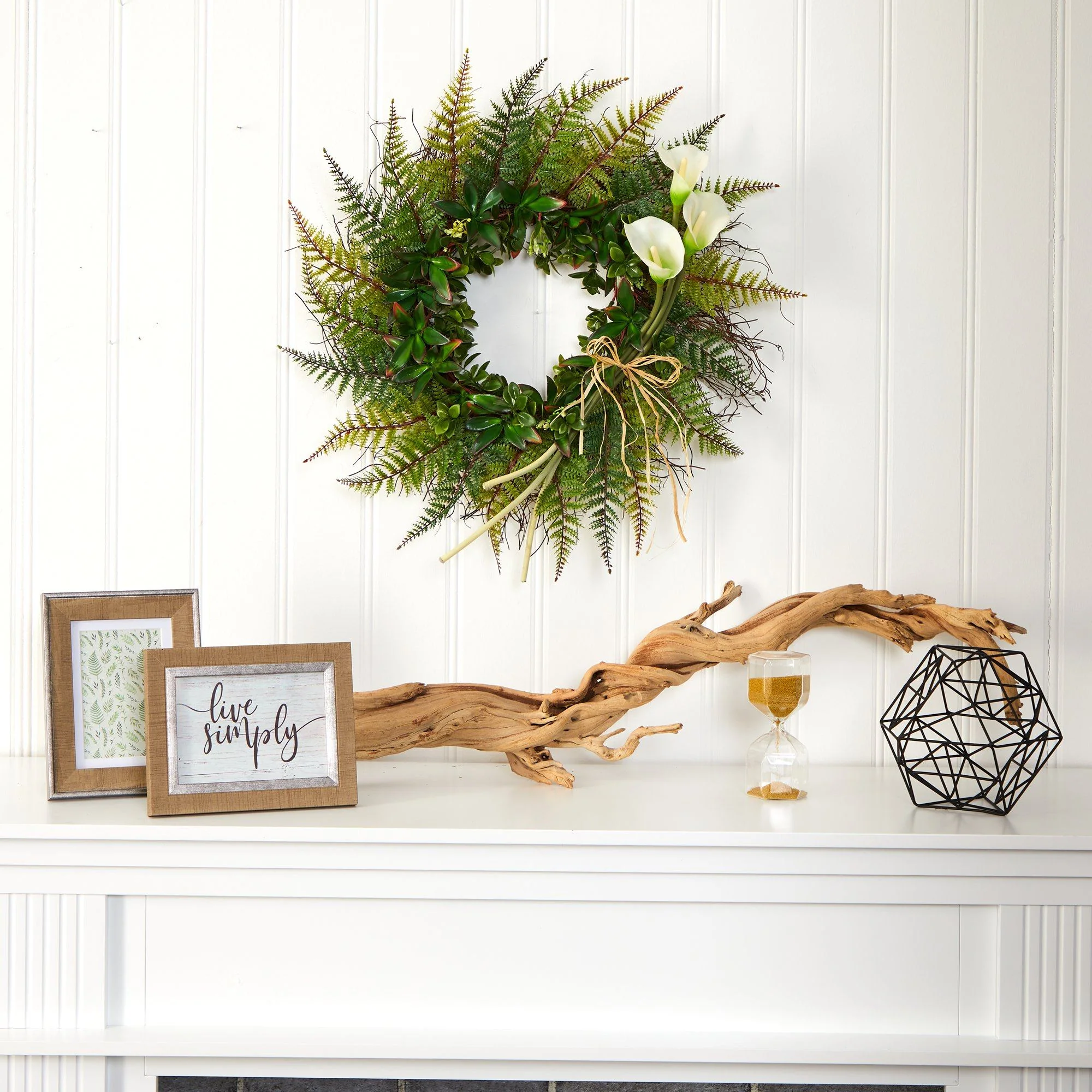 23” Assorted Fern and Calla Lily Artificial Wreath - Image 7