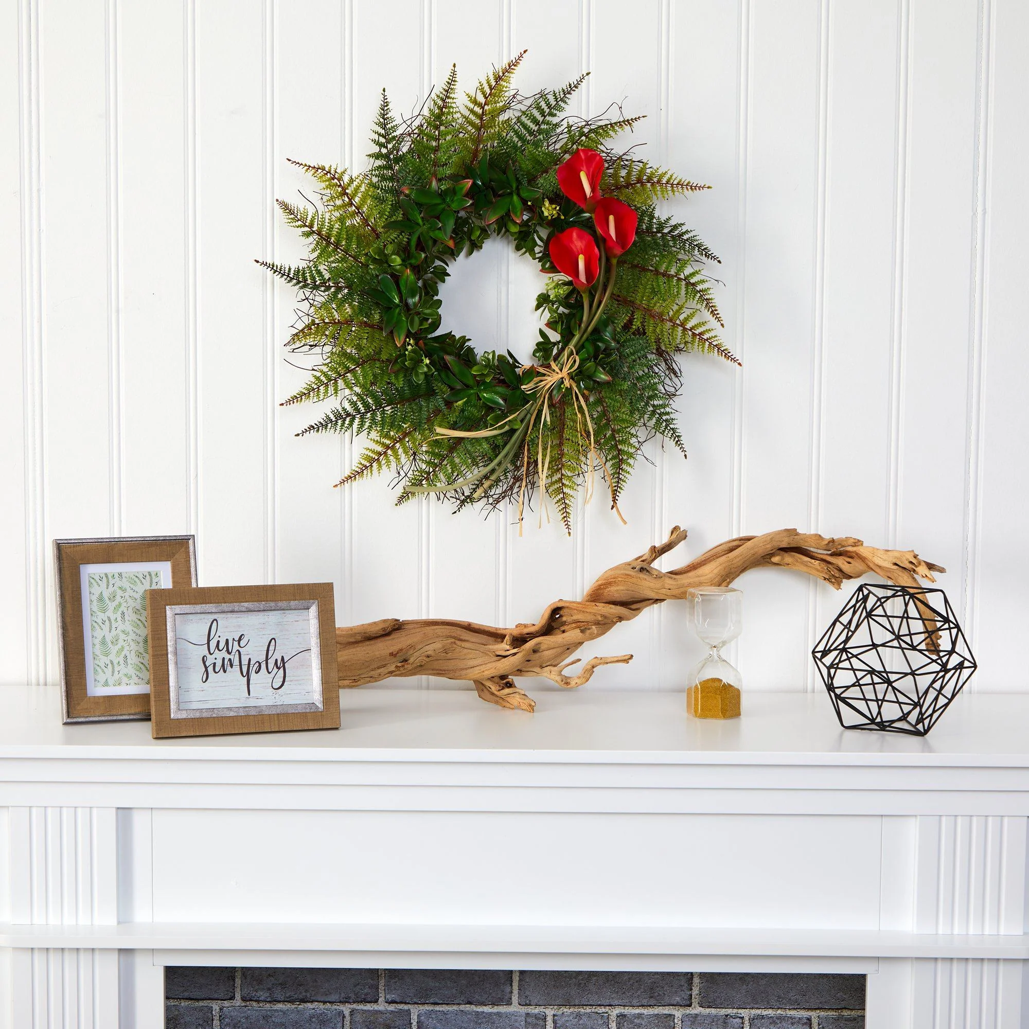 23” Assorted Fern and Calla Lily Artificial Wreath - Image 8