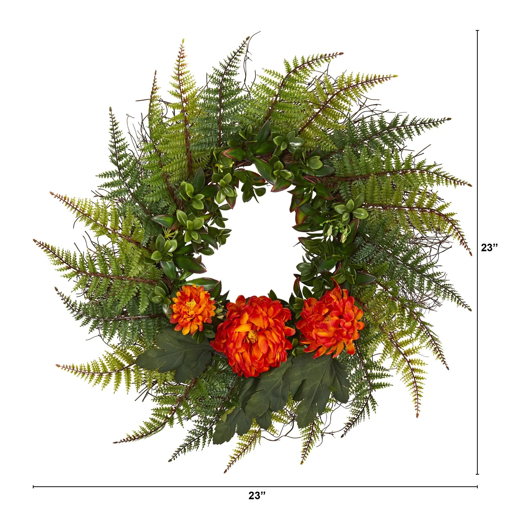 23” Assorted Fern and Chrysanthemum Artificial Wreath - Image 4