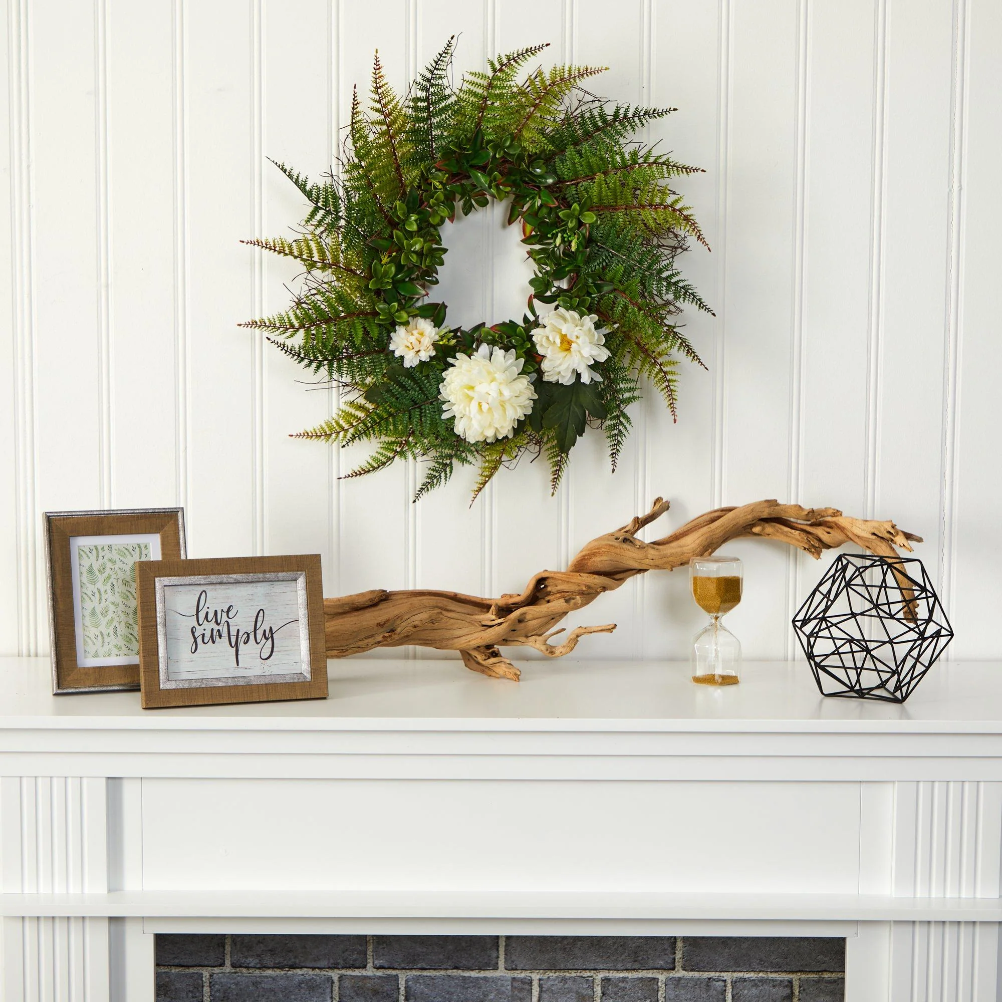 23” Assorted Fern and Chrysanthemum Artificial Wreath - Image 9