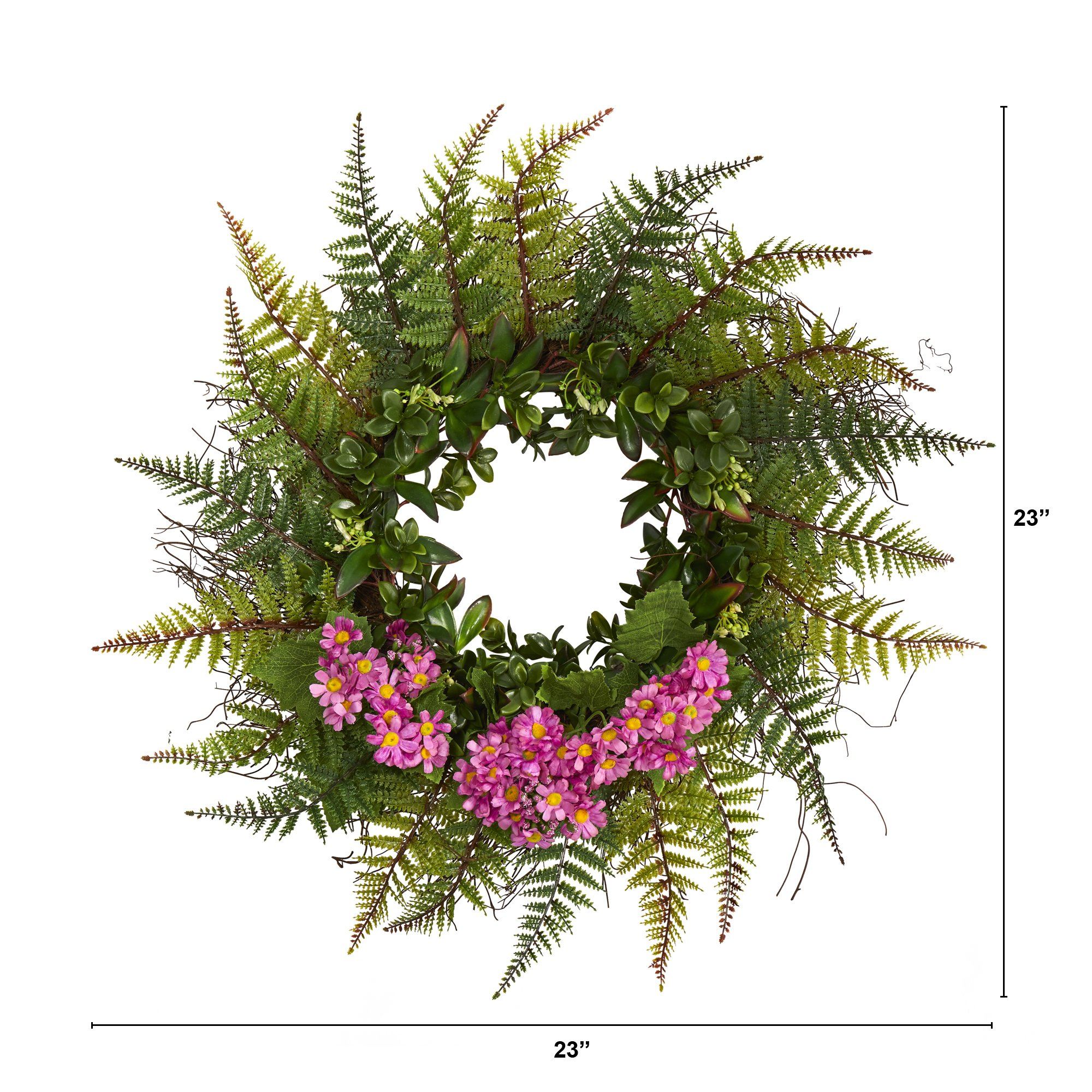23” Assorted Fern and Daisy Artificial Wreath - Image 2