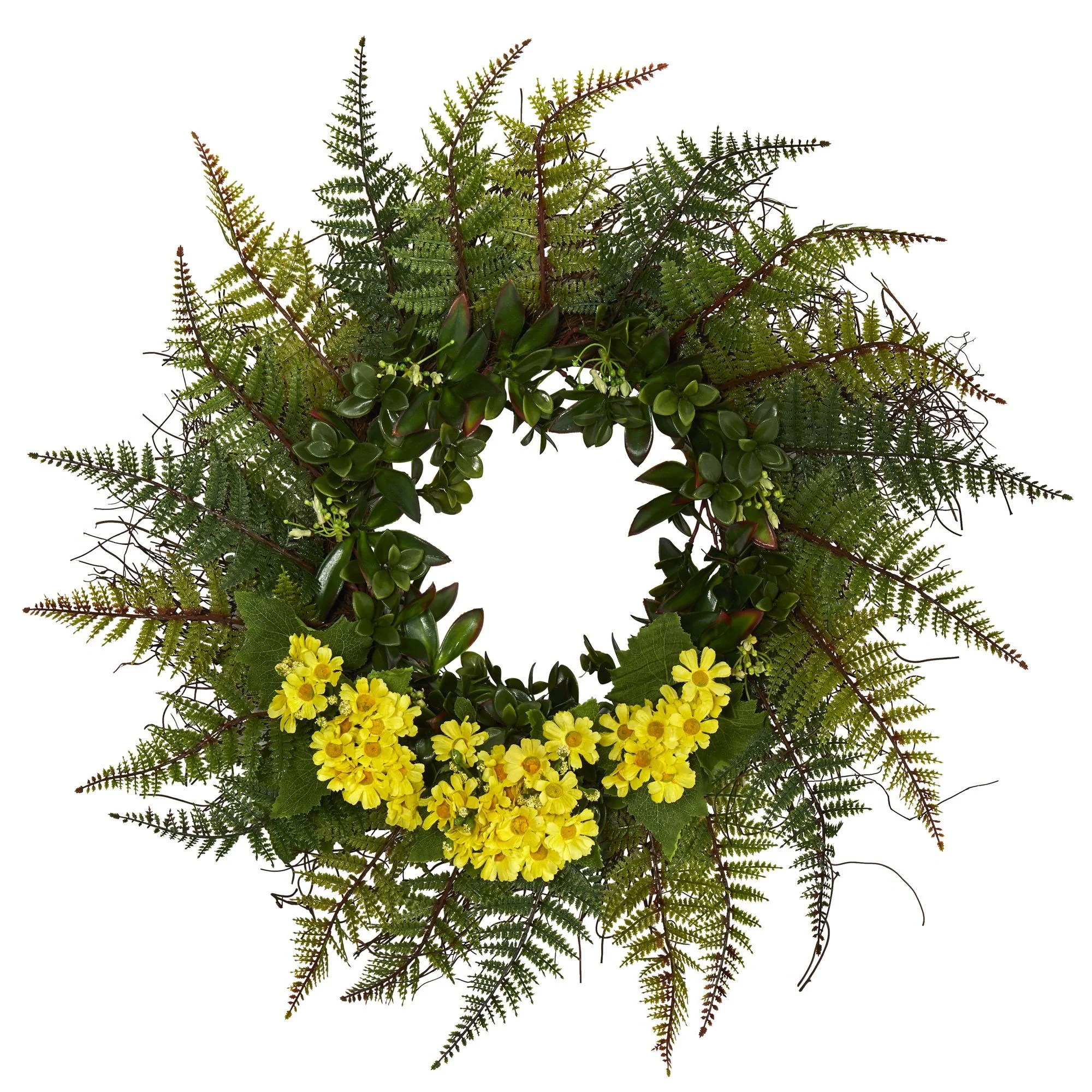23” Assorted Fern and Daisy Artificial Wreath - Image 3