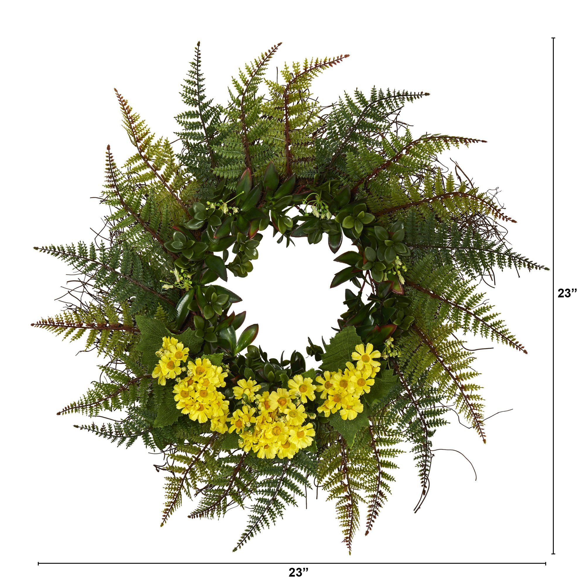 23” Assorted Fern and Daisy Artificial Wreath - Image 4