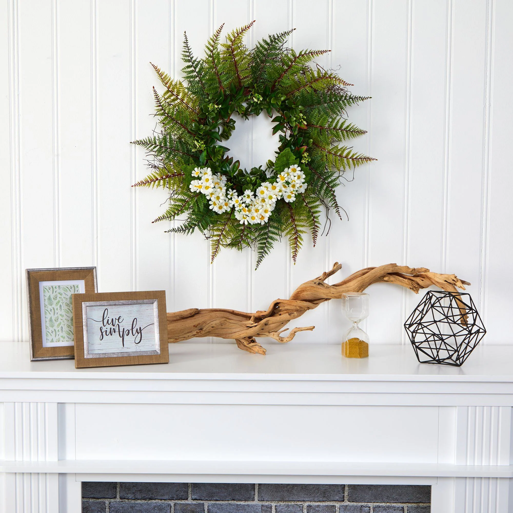 23” Assorted Fern and Daisy Artificial Wreath - Image 6