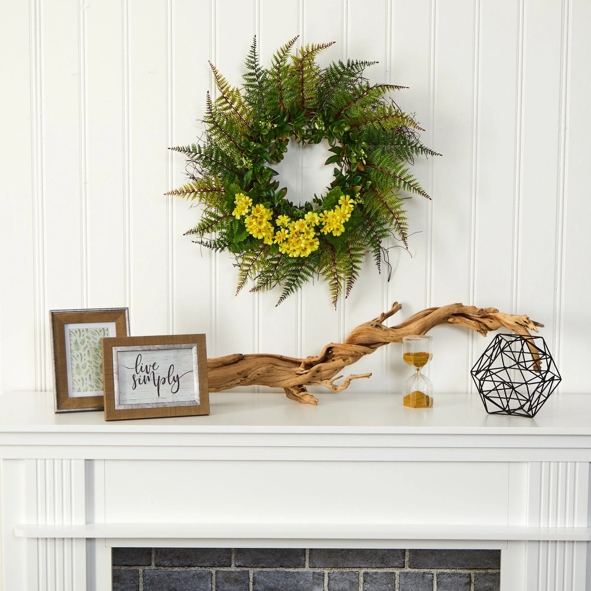 23” Assorted Fern and Daisy Artificial Wreath - Image 7