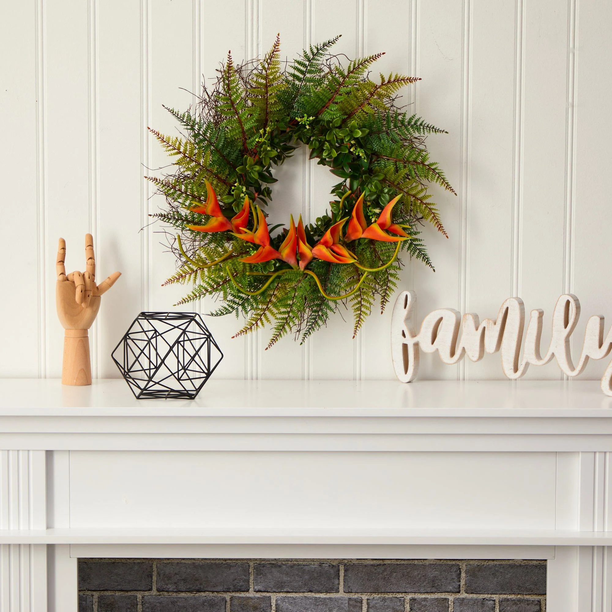 23” Assorted Fern and Mini Heliconia Artificial Wreath - Image 3