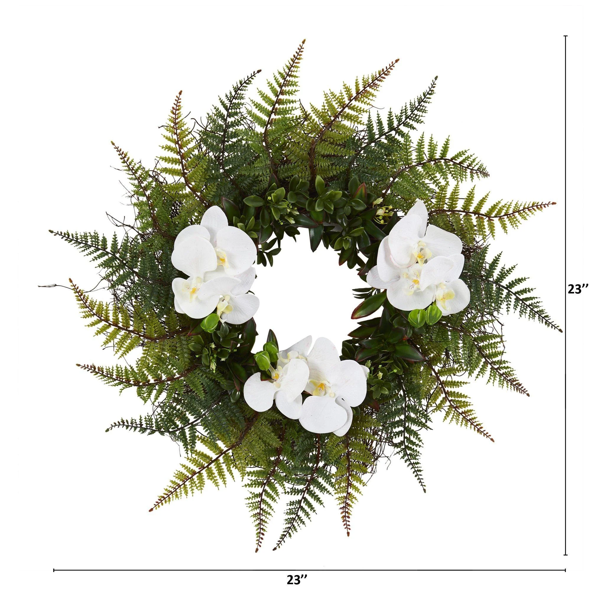 23” Assorted Fern and Phalaenopsis Orchid Artificial Wreath - Image 2