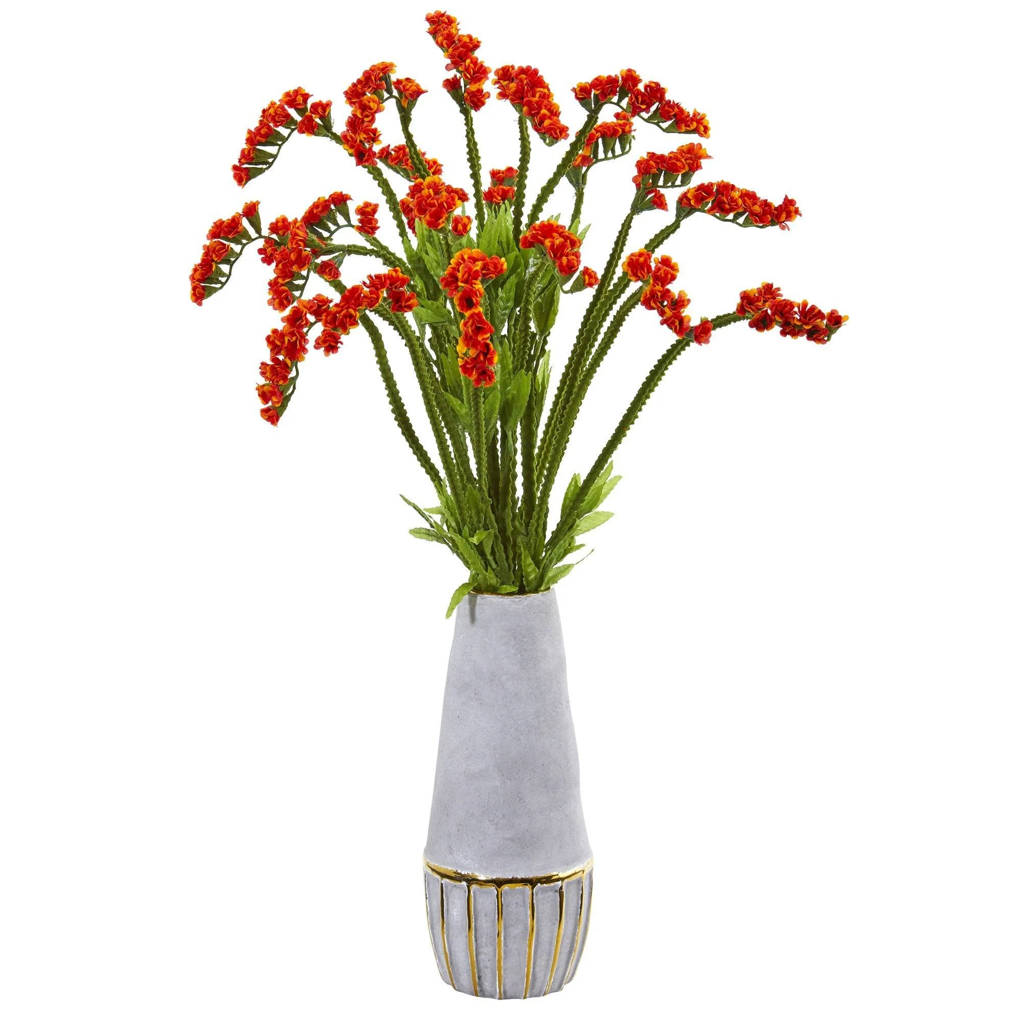 23” Baby Breath Arrangement in Oval Vase with Gold Trimming - Image 3