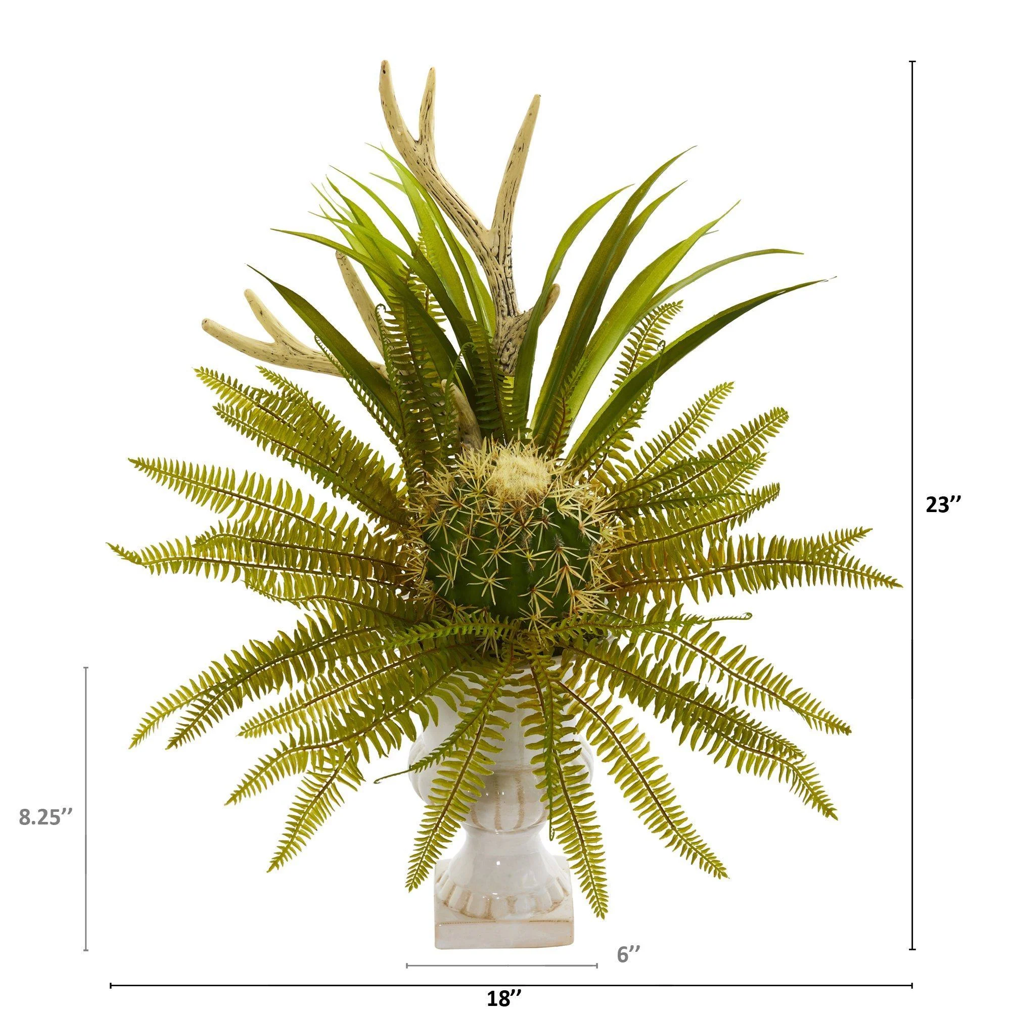 23” Cactus and Fern Artificial Plant in White Urn - Image 2