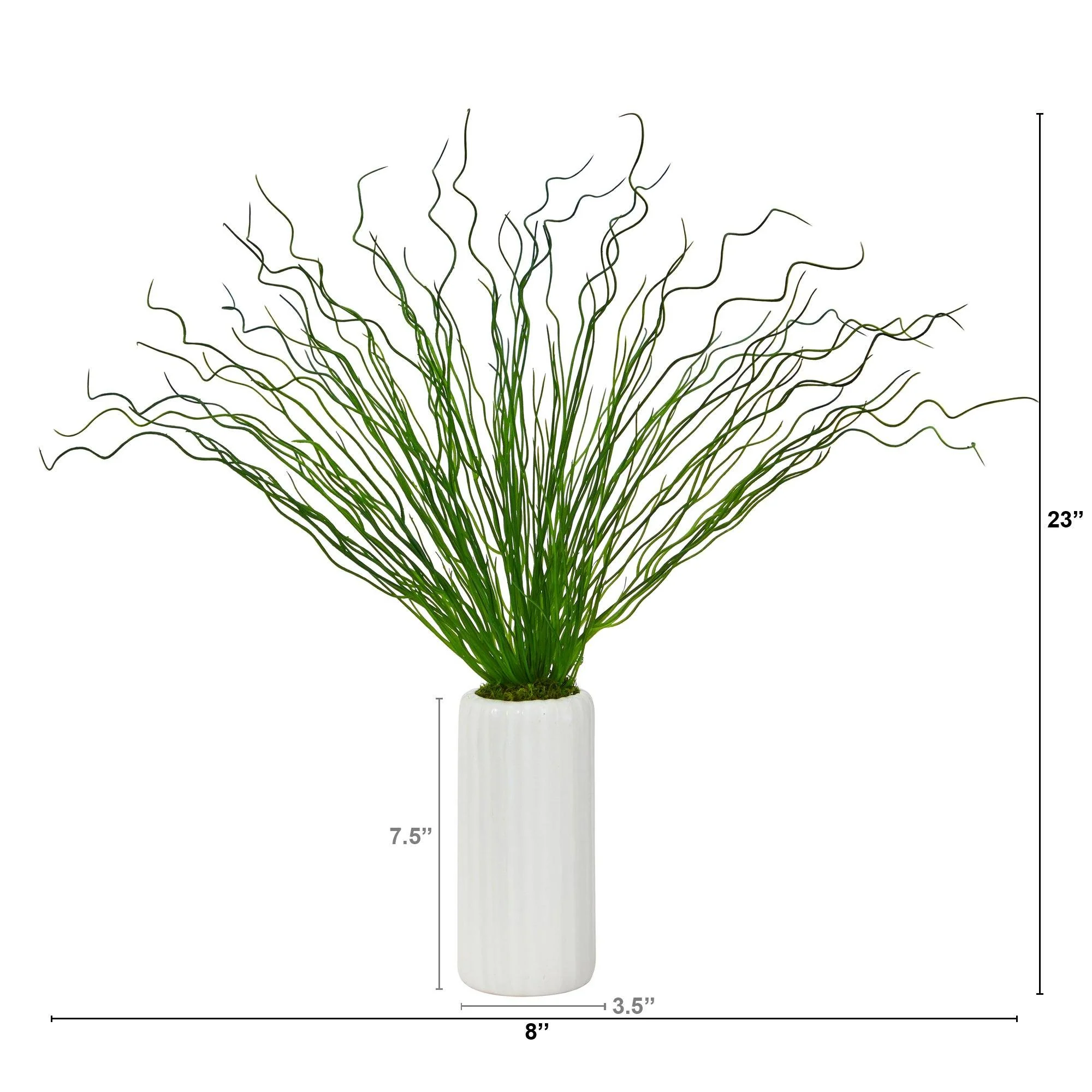 23” Curly Grass Artificial Plant in White Planter - Image 3