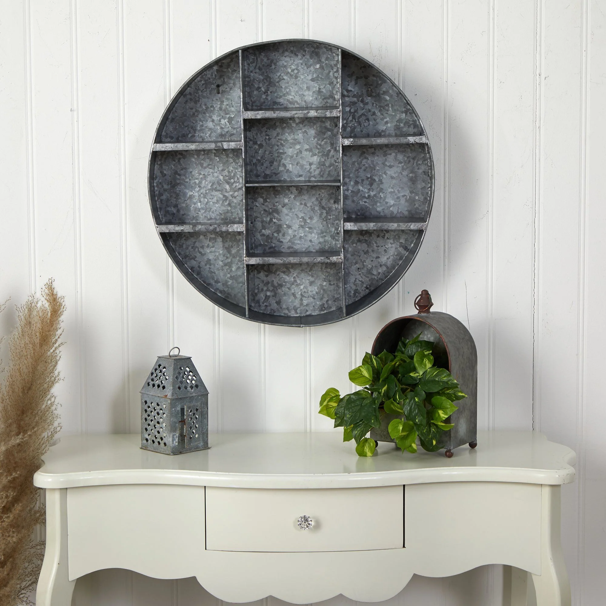 23” Galvanized Round Metal Wall Mounted Shelf System - Image 4