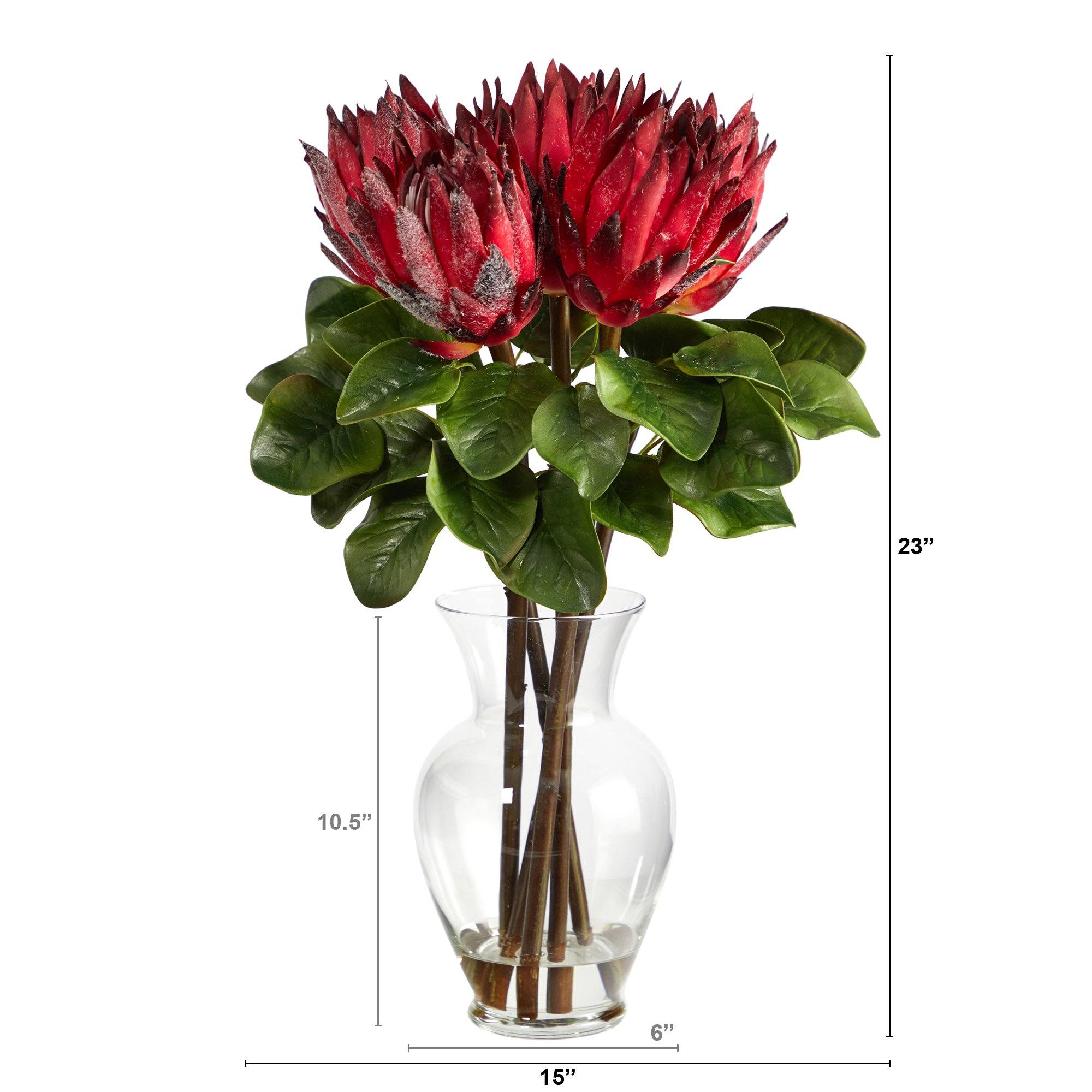 23” King Protea Artificial Arrangement in Glass Vase - Image 2