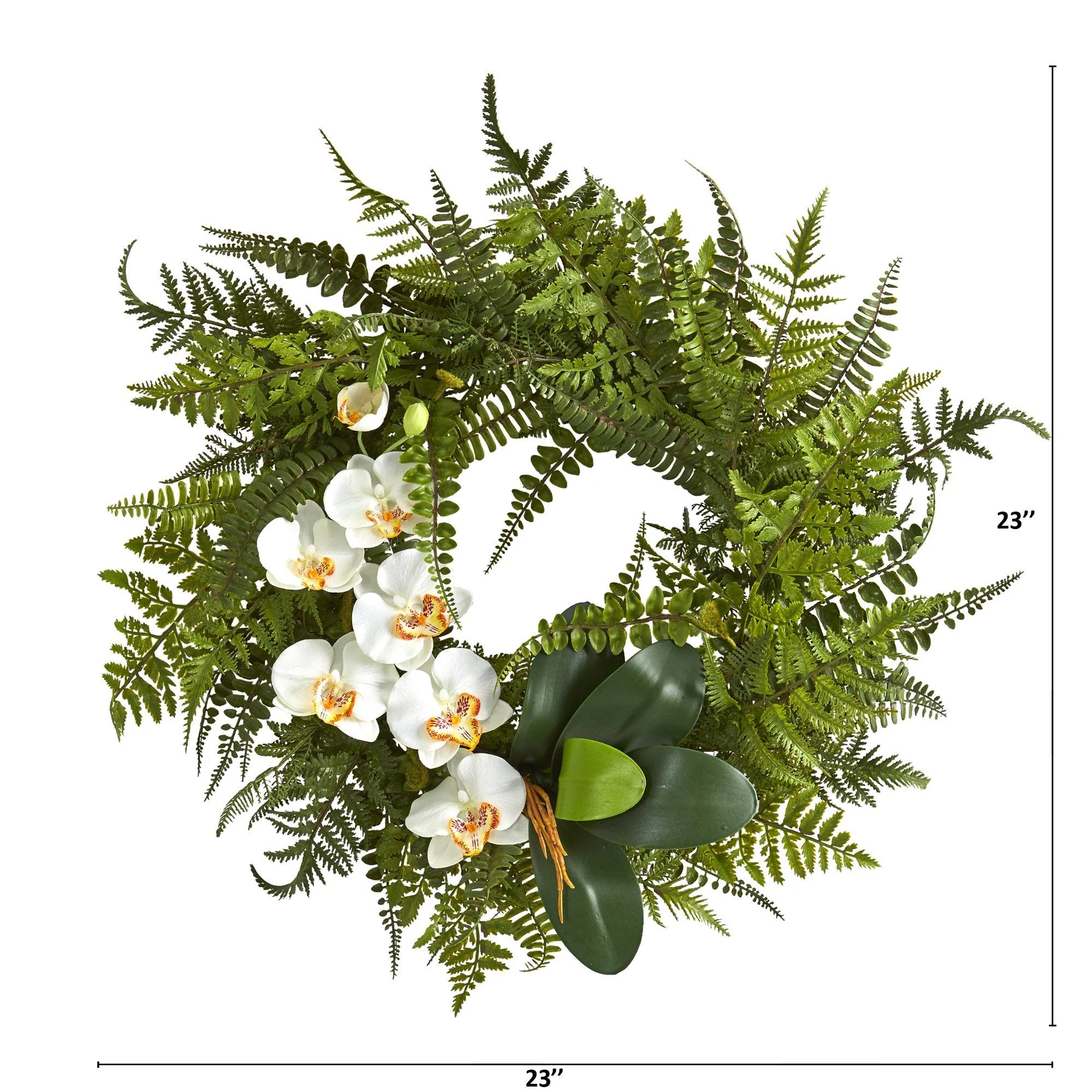 23” Mixed Greens and Phalaenopsis Orchid Artificial Wreath - Image 4