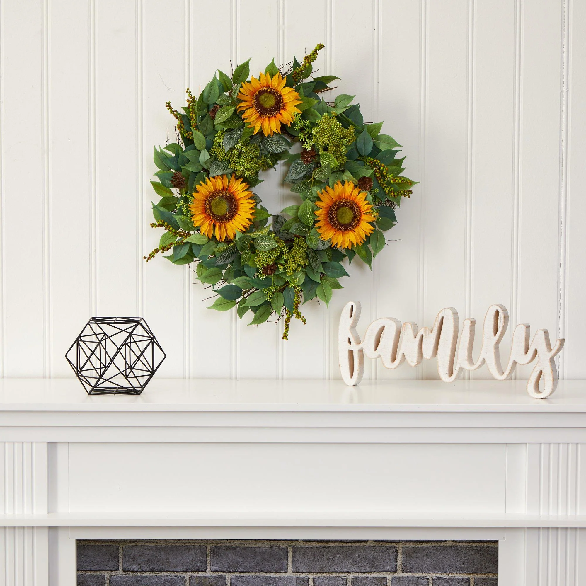 23” Mixed Greens and Sunflower Artificial Wreath - Image 3