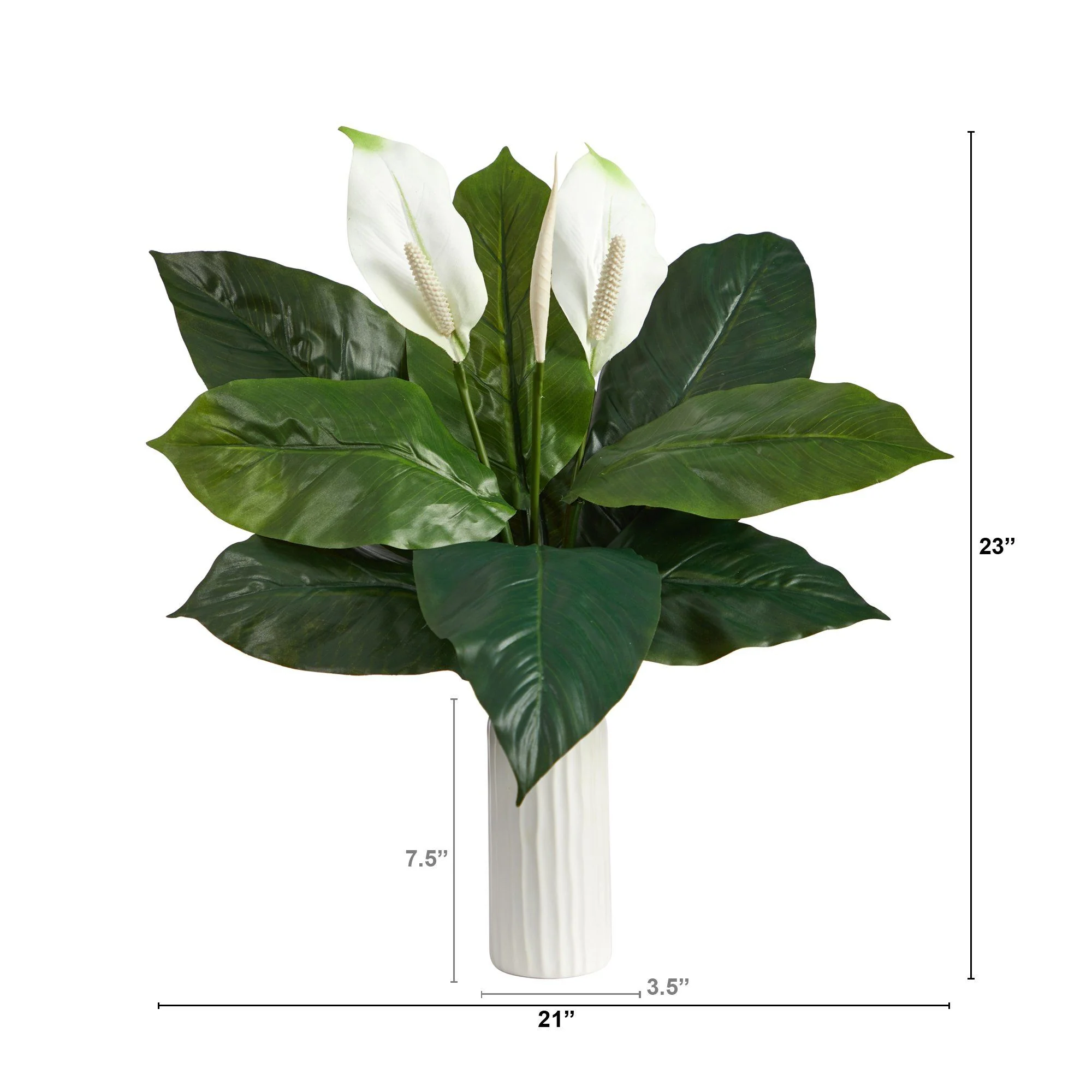 23” Mixed Spathiphyllum Artificial Plant in White Planter - Image 2