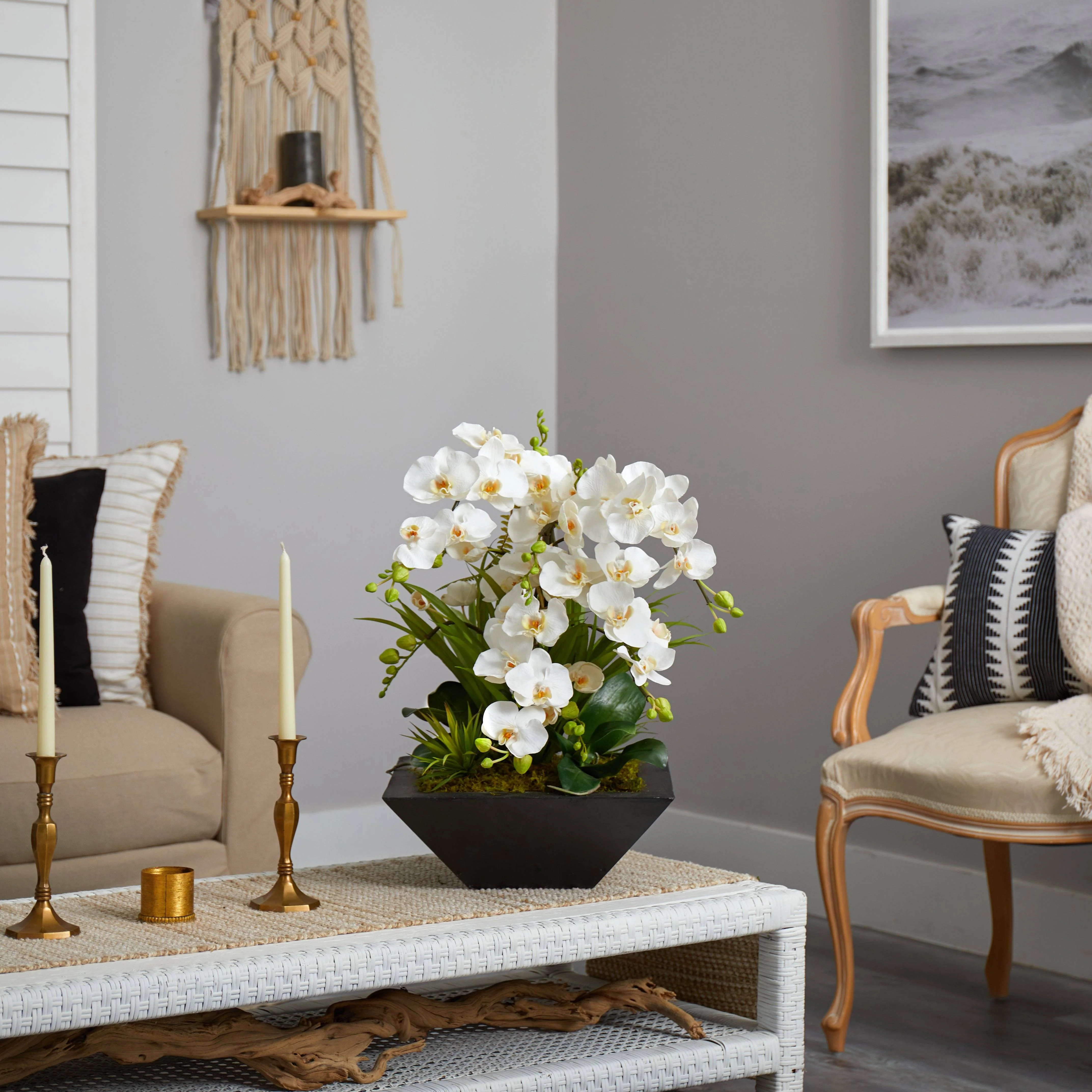 23” Phalaenopsis Orchid and Succulent Artificial Arrangement in Vase - Image 3