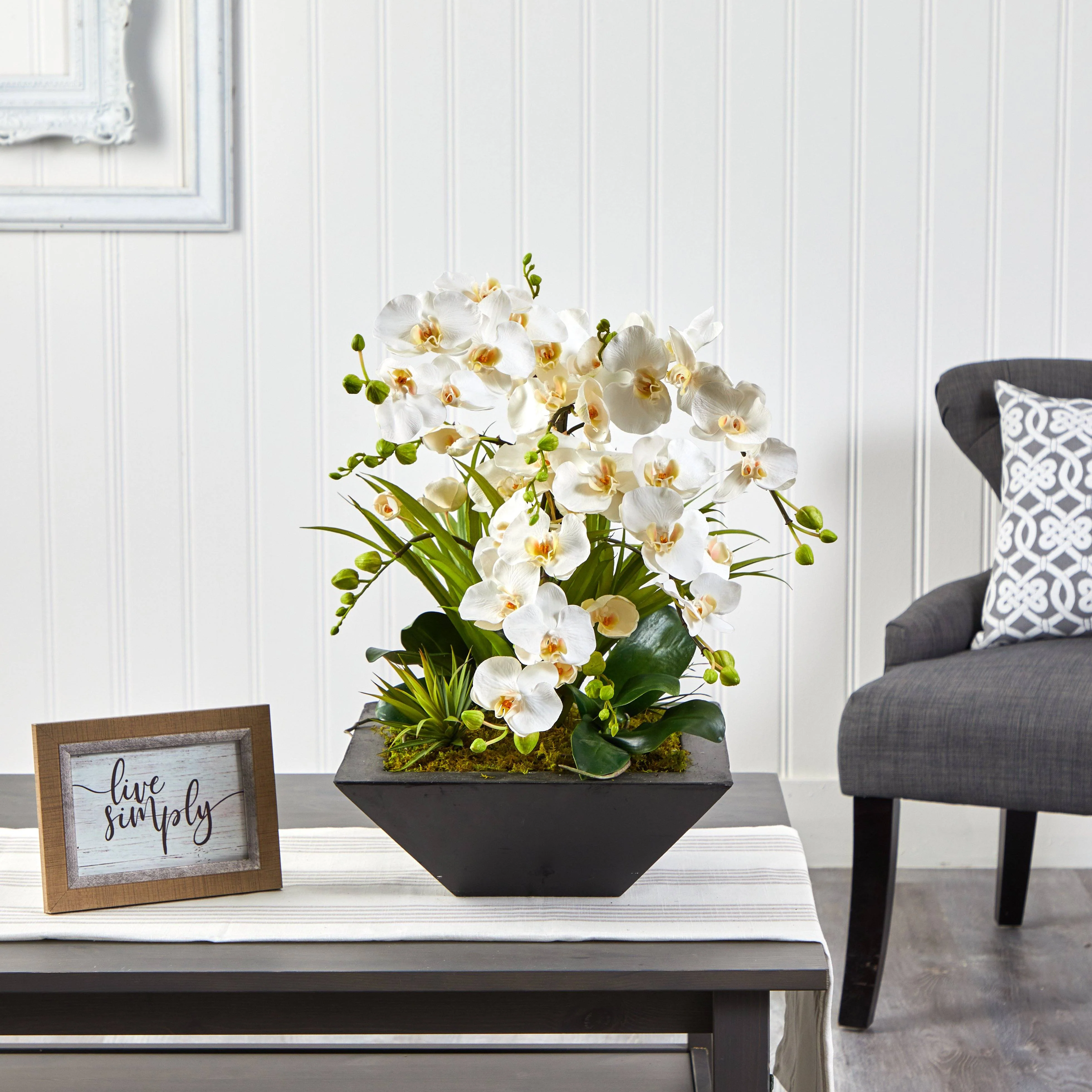 23” Phalaenopsis Orchid and Succulent Artificial Arrangement in Vase - Image 4