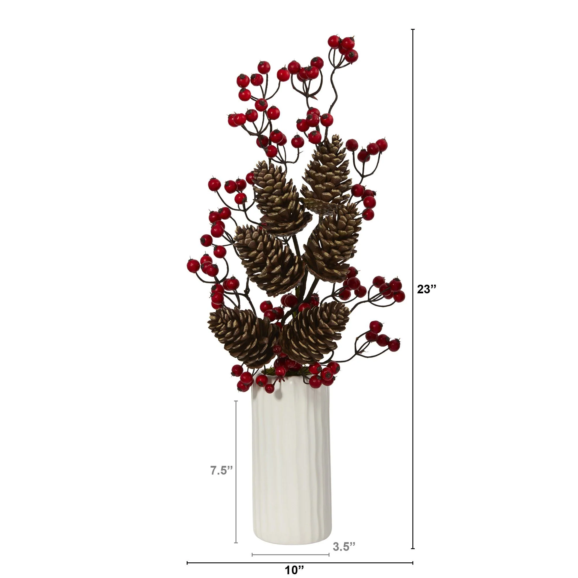 23” Pinecone and Berries Artificial Arrangement in White Vase - Image 3