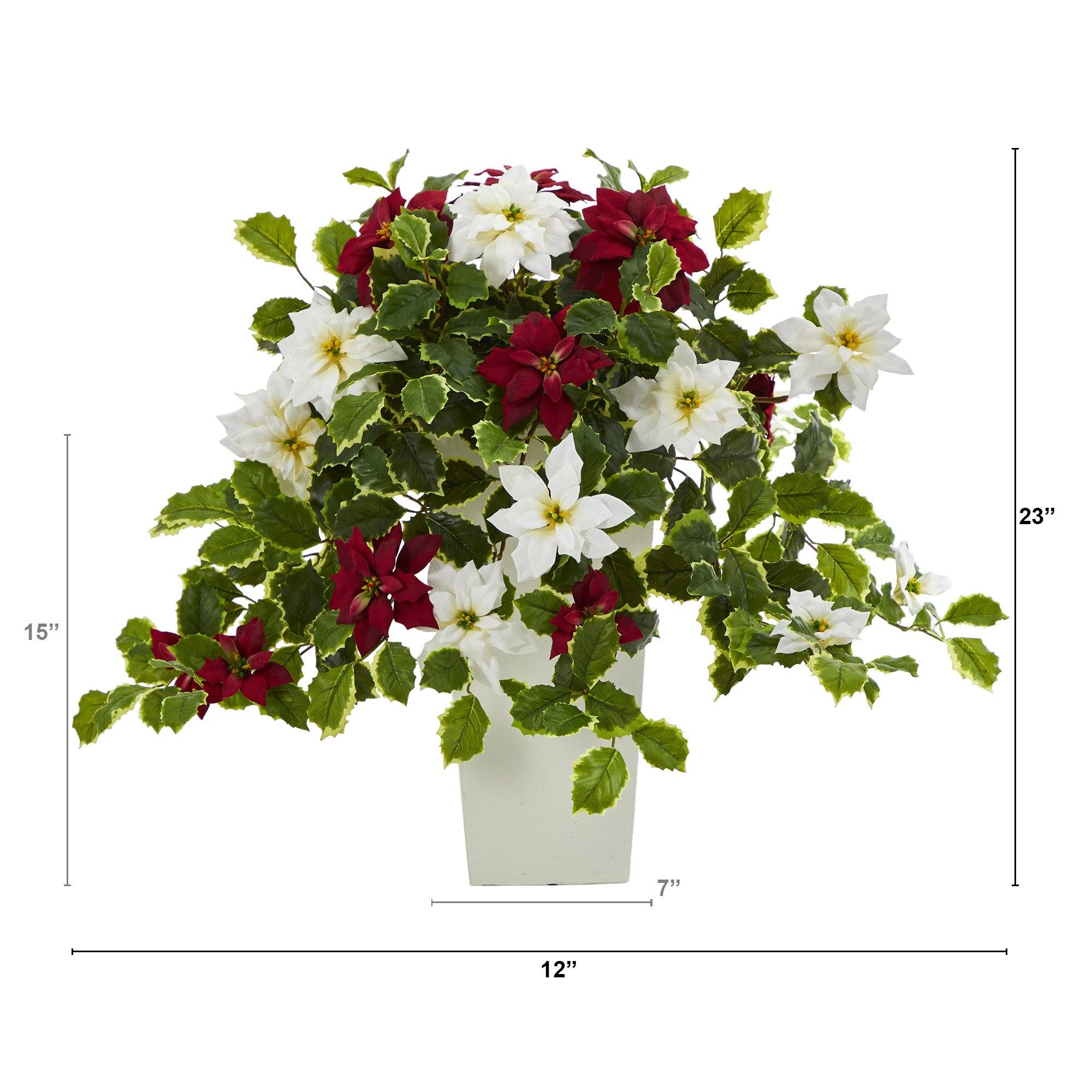 23” Poinsettia and Variegated Holly Artificial Plant in Decorative Planter (Real Touch) - Image 4