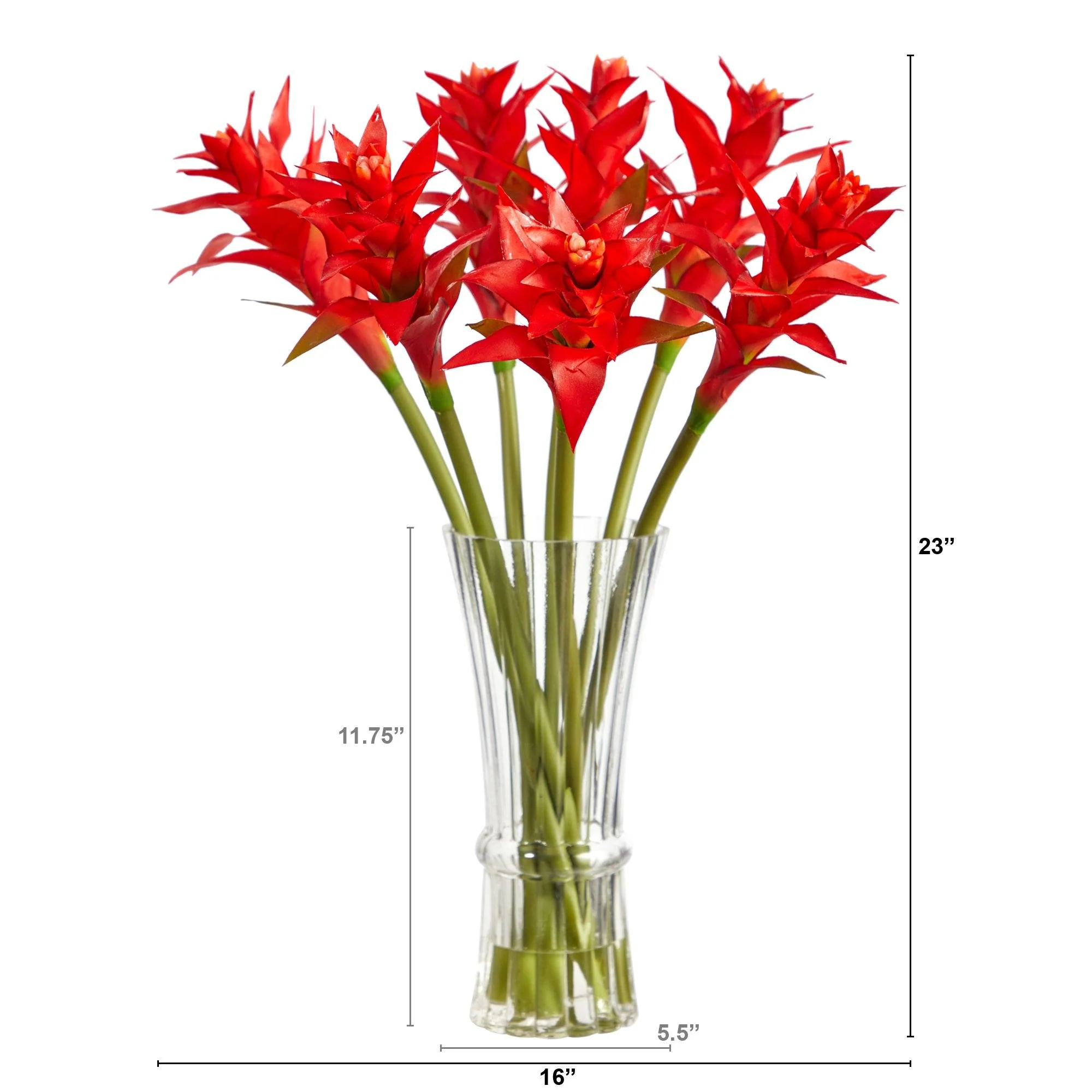 23” Star Bromeliad Artificial Arrangement in Glass Vase - Image 2